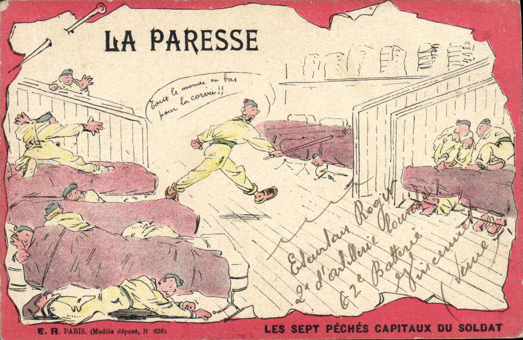 CPA Militaria La paresse Sept Peches Capitaux du soldat
