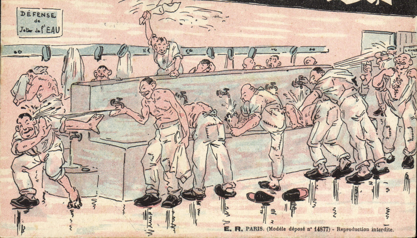 VINTAGE POSTCARD Militaria With the wash-hand basin