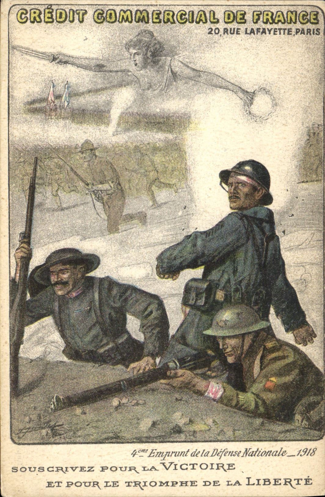 VINTAGE POSTCARD Militaria Commercial Credit of France Loan of National defense