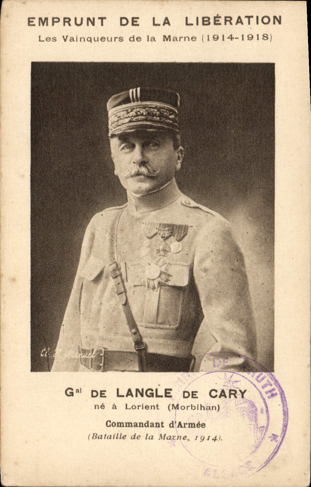 CPA Militaria Emprunt de la Liberation Vainqueurs de la Marne Gal de Langle de Cary