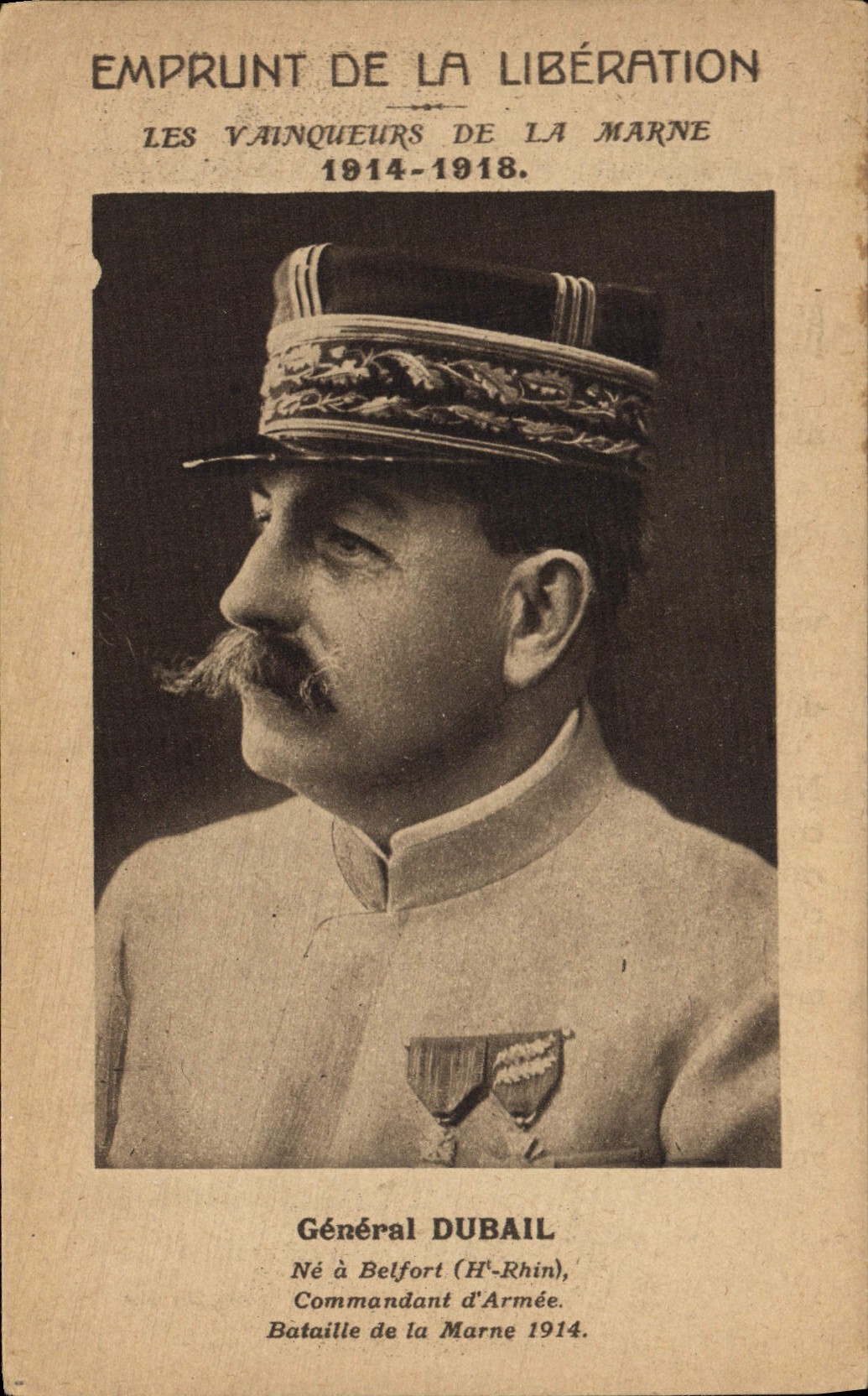 CPA Militaria Emprunt de la Liberation Vainqueurs de la Marne General Dubail