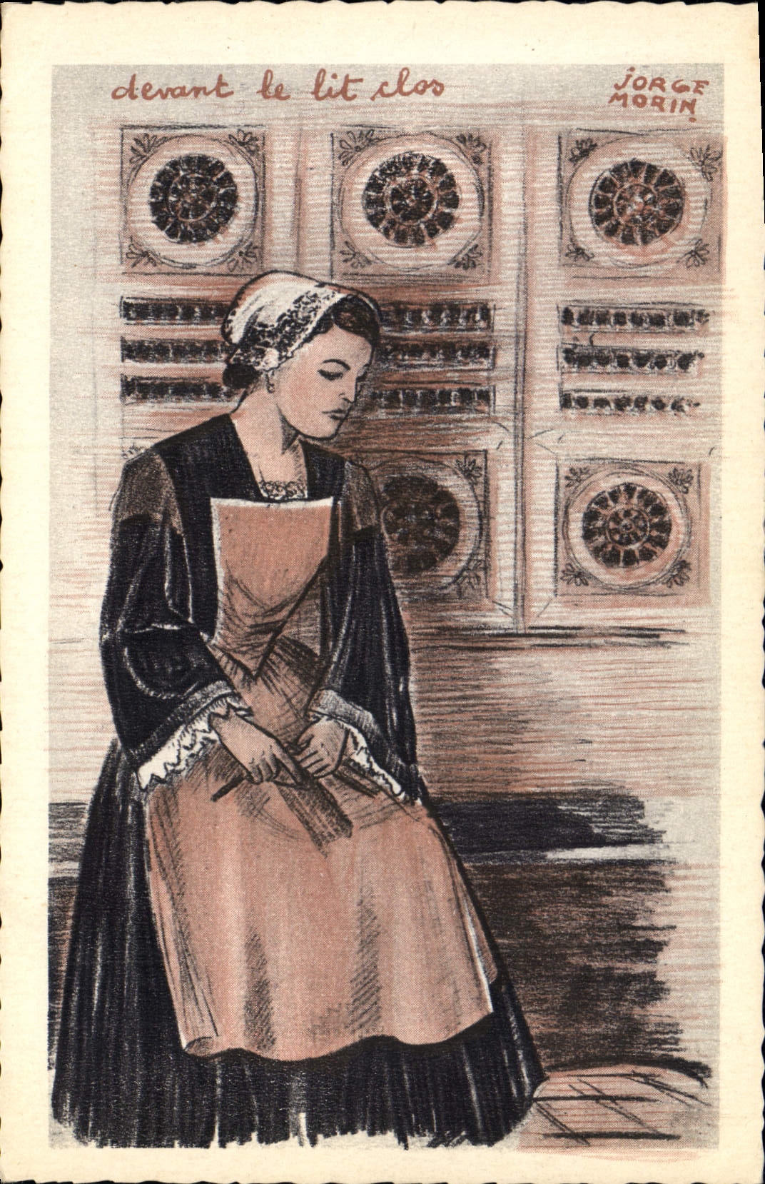 CPA Folklore Jorge Morin Morbihan Devant les lits clos