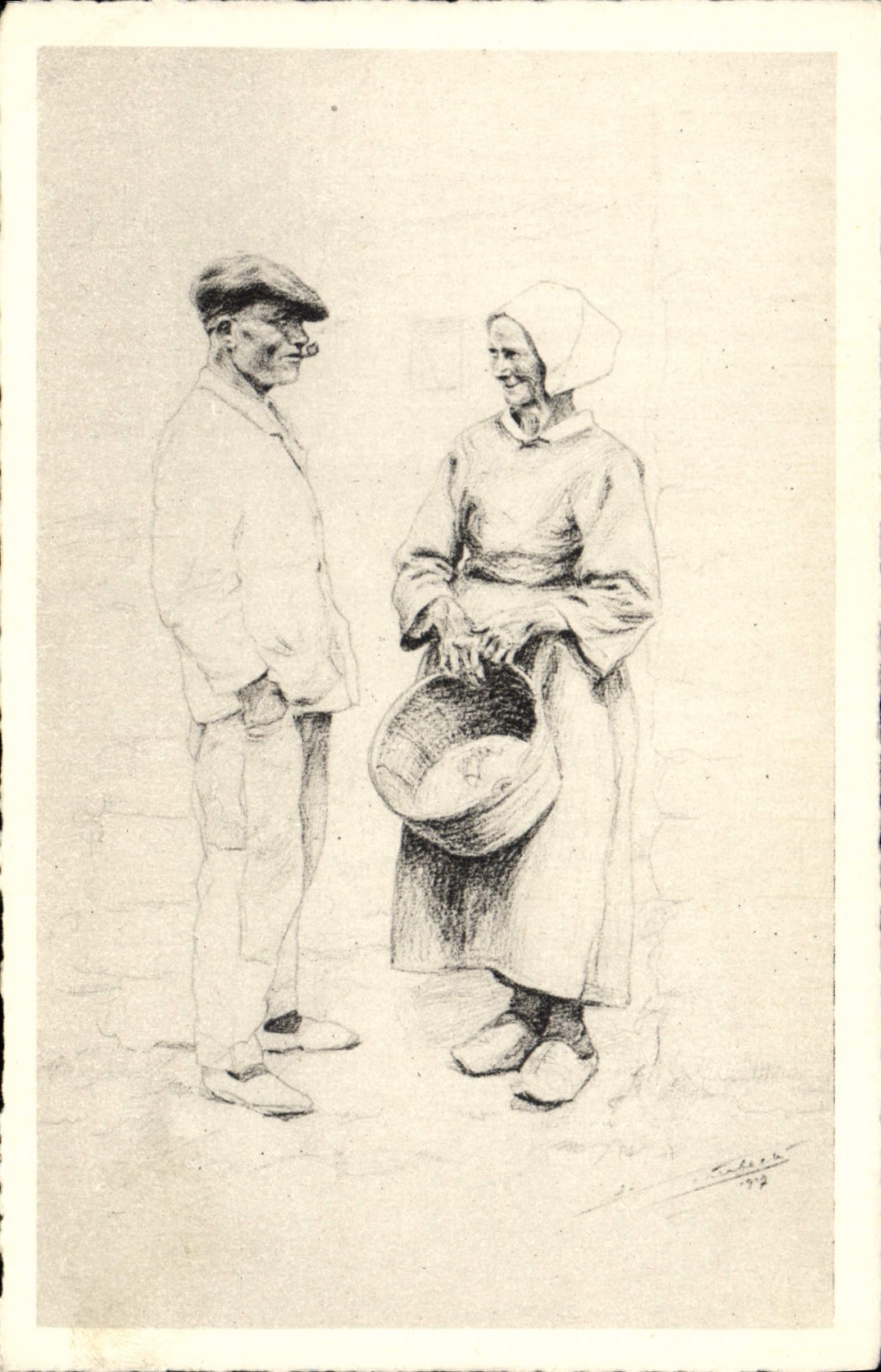 CPA Folklore Tetes de Bretagne Homme Femme Couple 