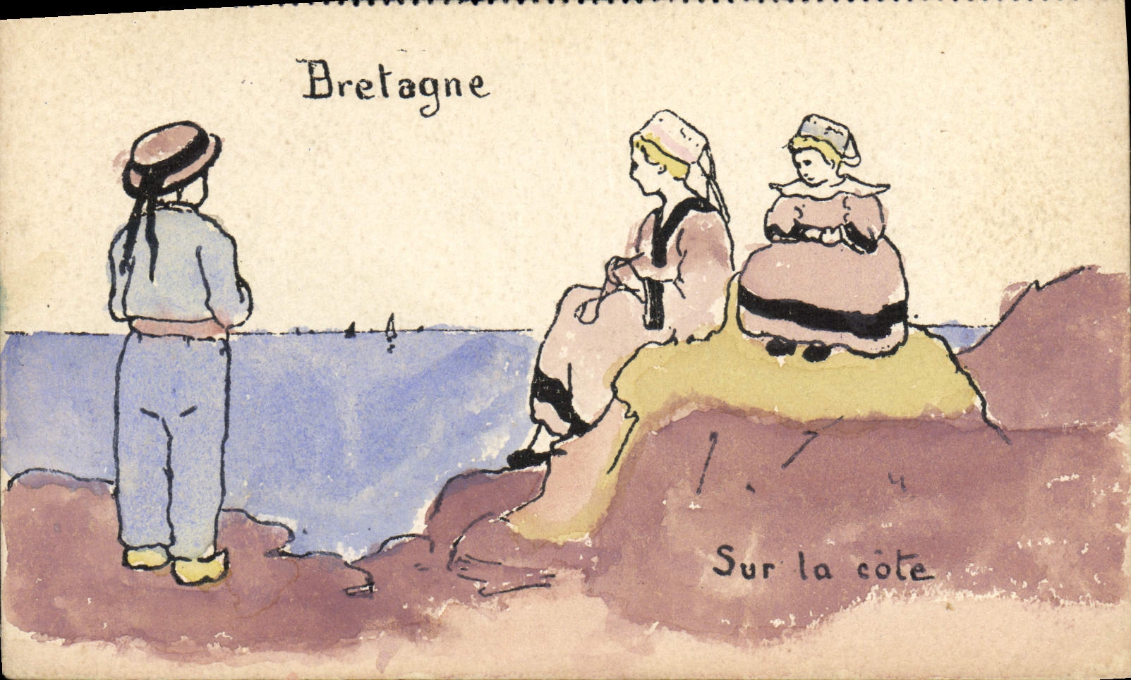 CPA Folklore Bretagne Sur la cote Enfants