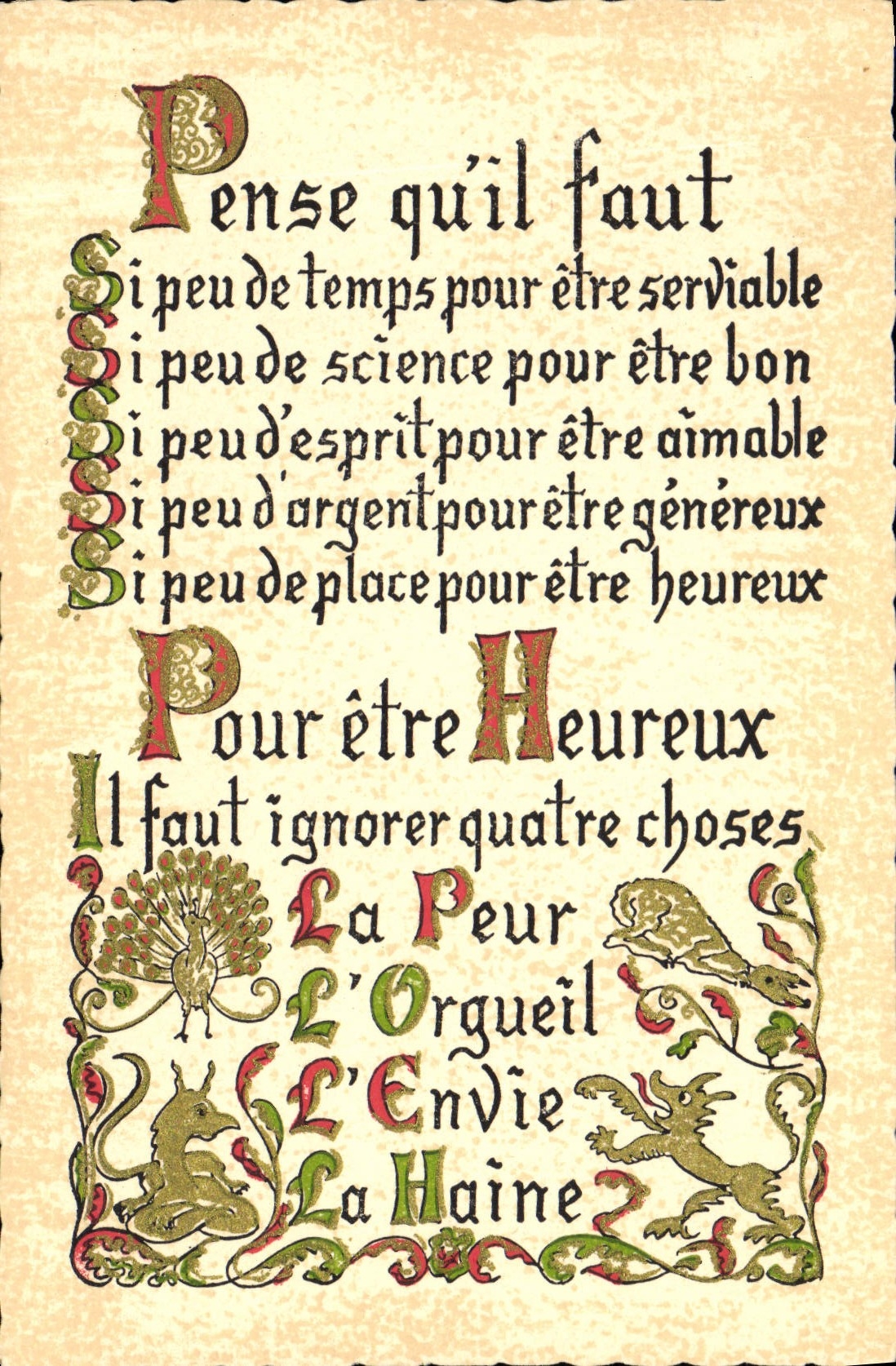 CPA Fantaisie Devise Pense qu'il faut Heureux