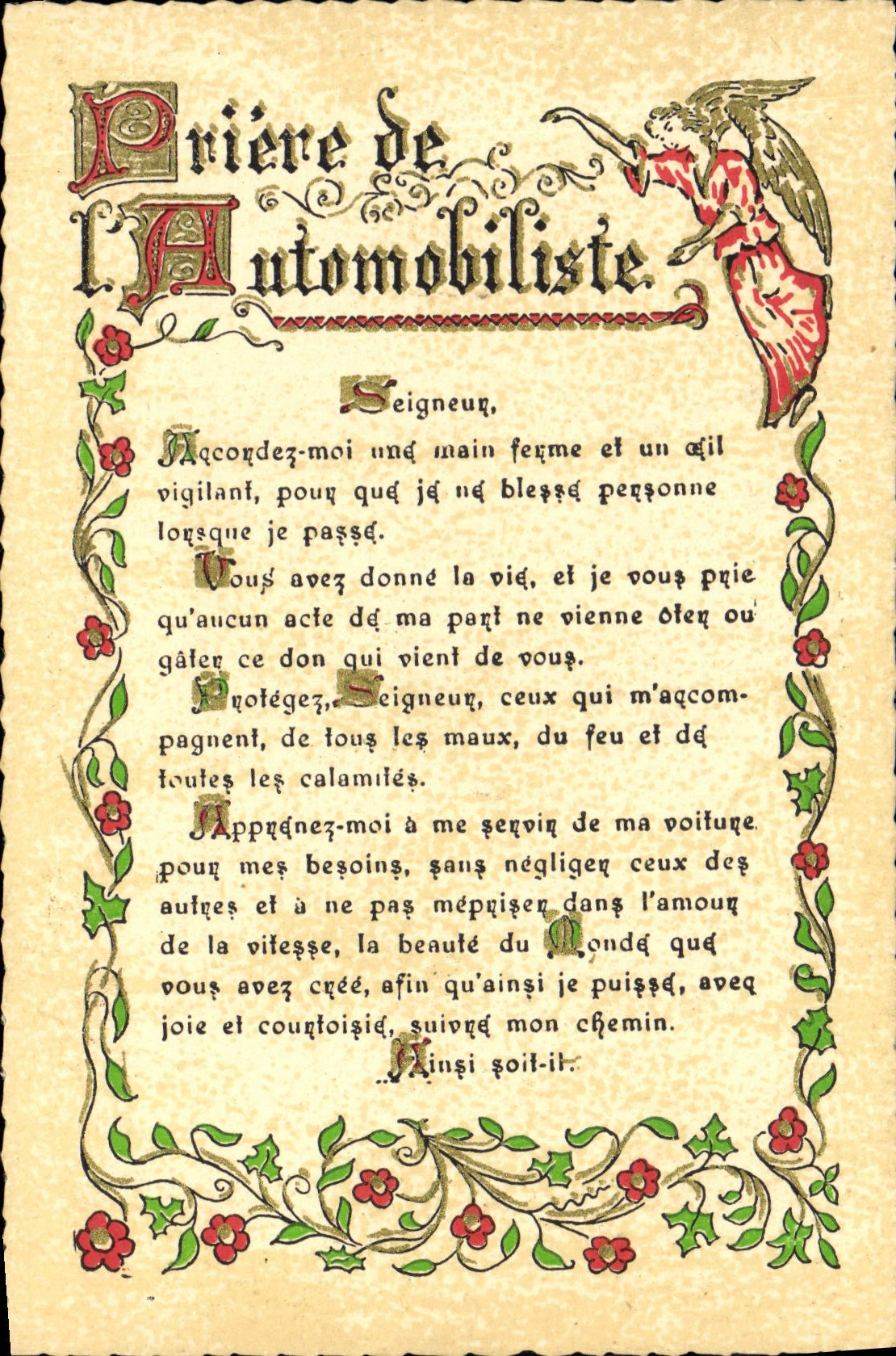 VINTAGE POSTCARD Fantasy Currency Prayer of the Automobile motorist