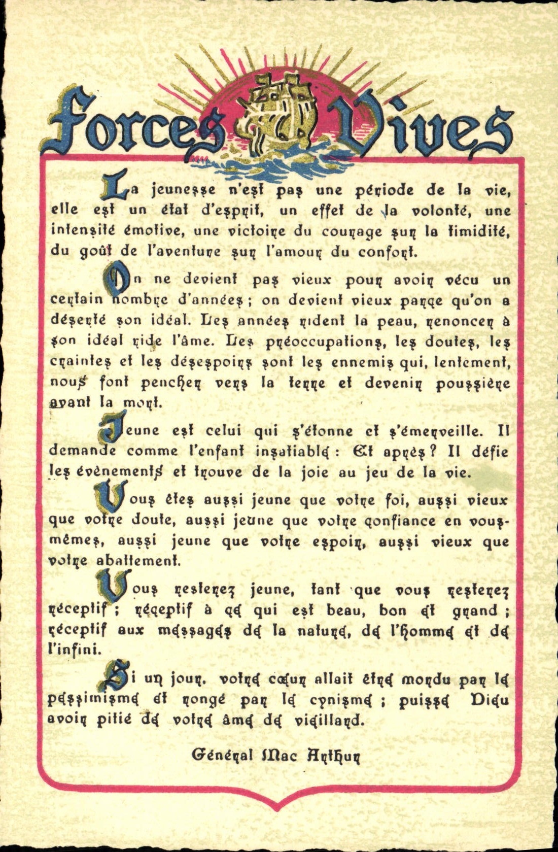 VINTAGE POSTCARD Fantasy Currency Lifeblood General Mac Rthur