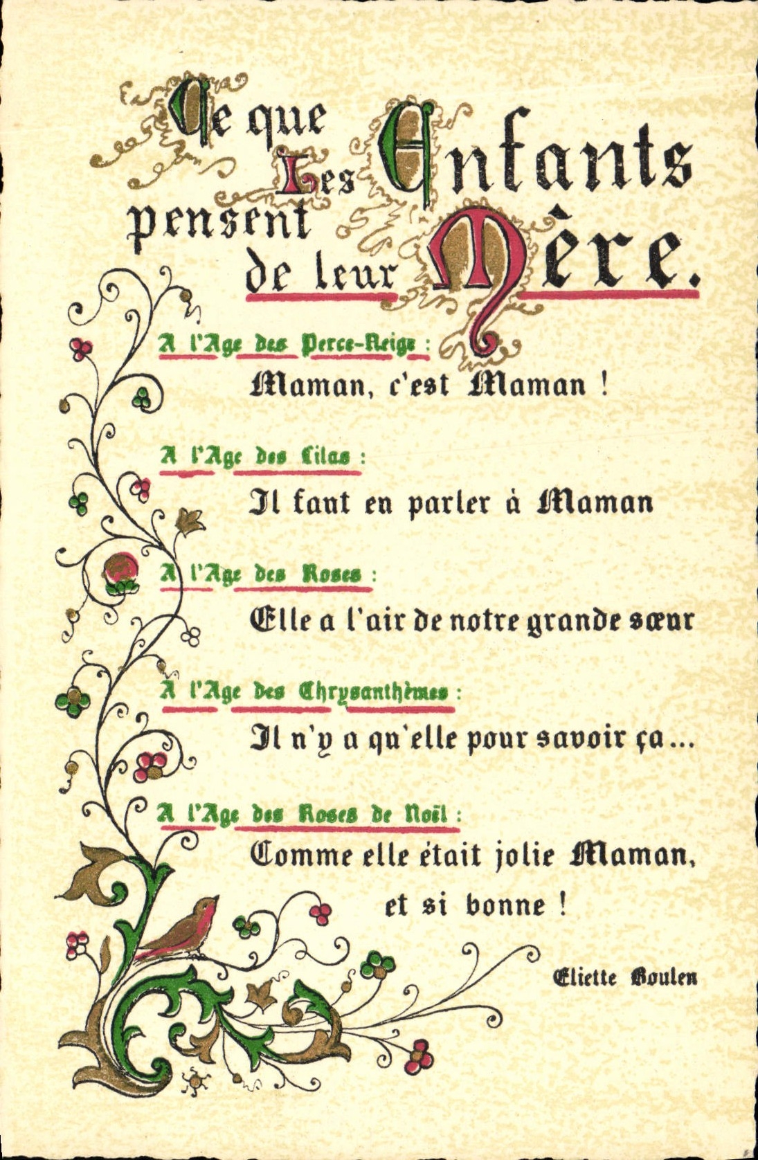 VINTAGE POSTCARD Fantasy Currency what the children think of their mother