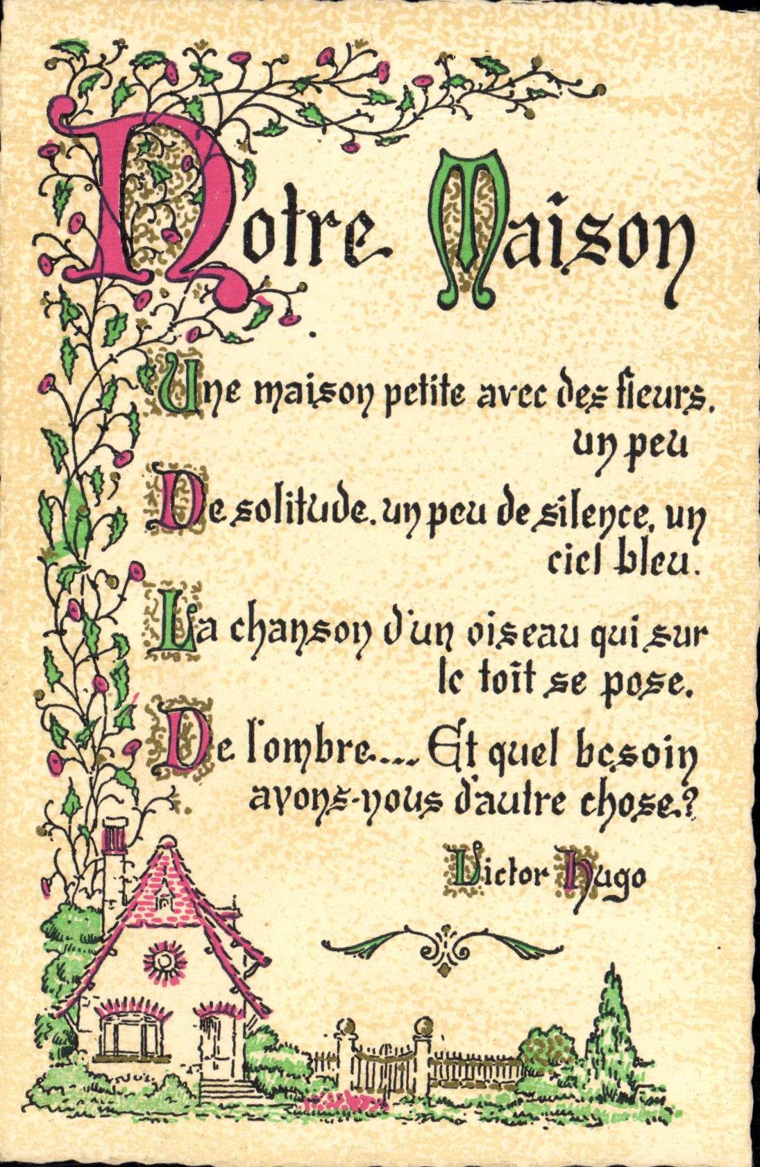 CPA Fantaisie Devise Notre maison Victor Hugo