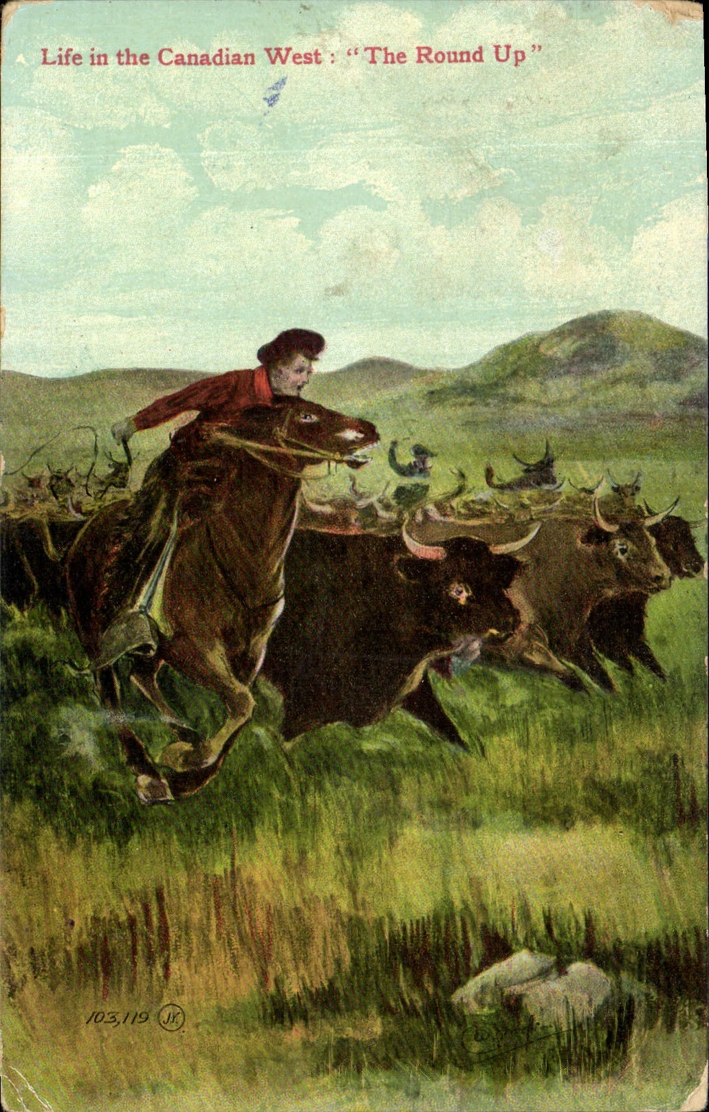 CPA Far West Cow Boy Life in the Canadian West Th round up