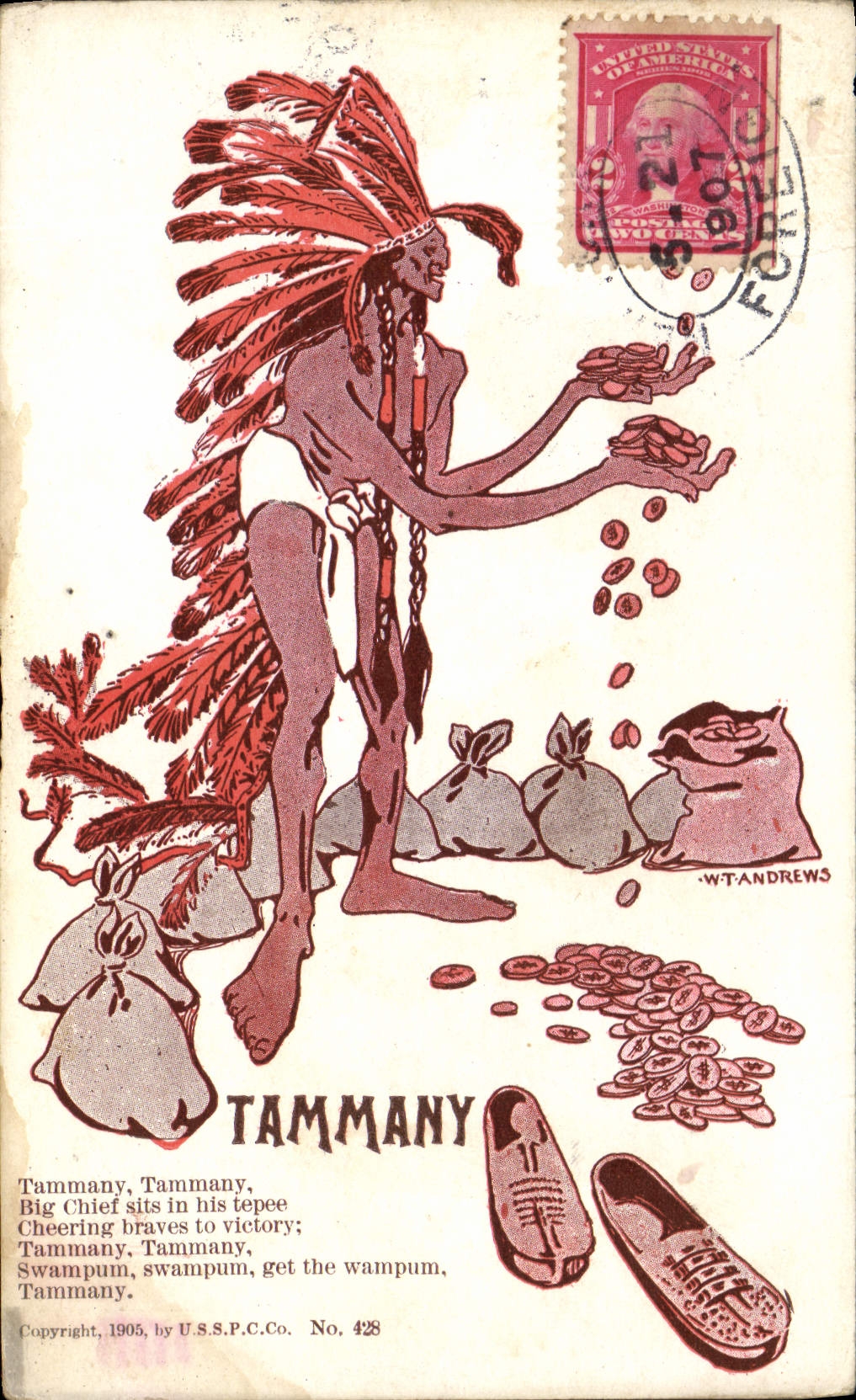 VINTAGE POSTCARD Far West Cow Indian Servant boy Tammany