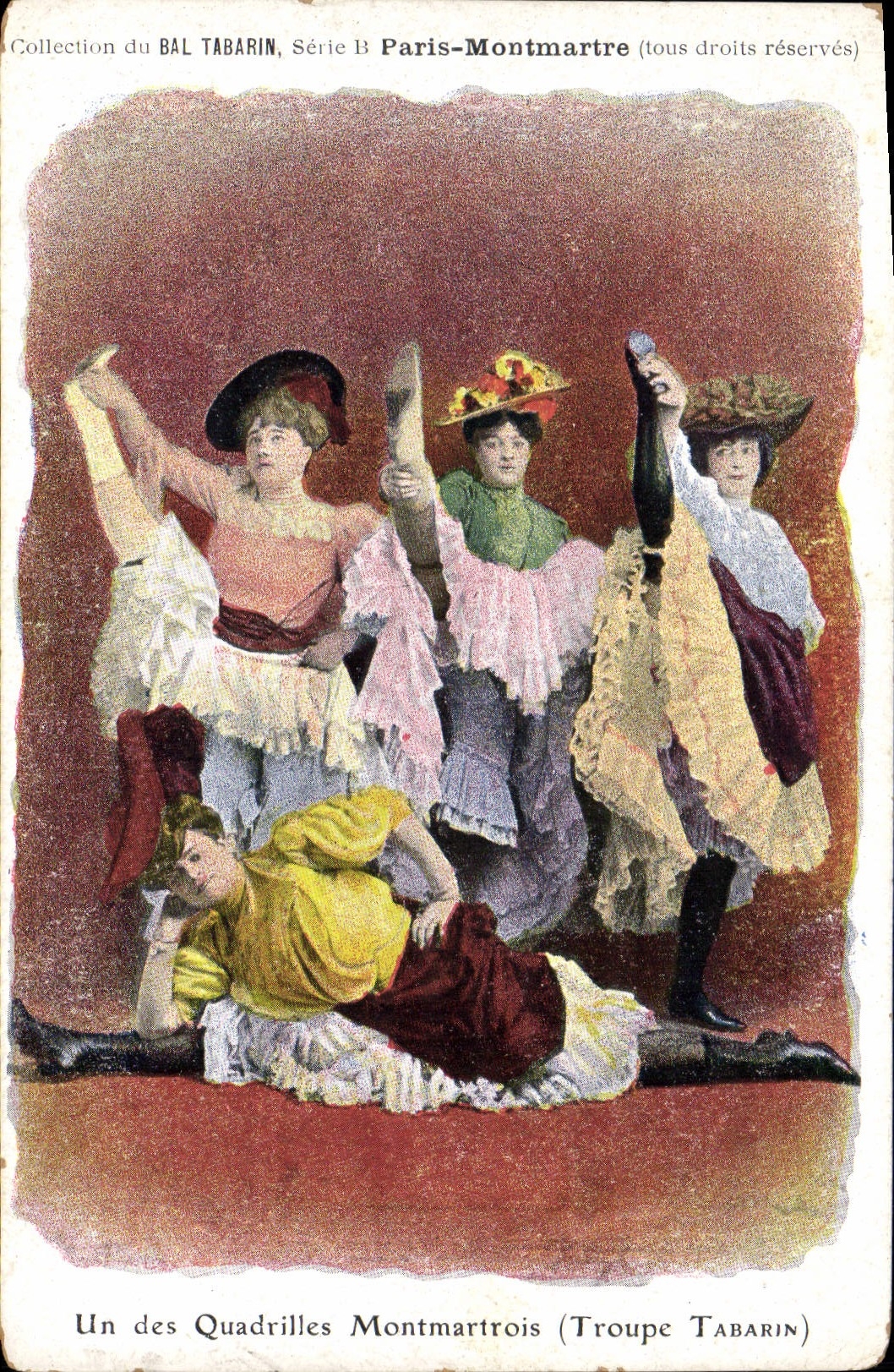 VINTAGE POSTCARD Fantaisie Dances Woman One of squares Montmartois Troupe Tabarin