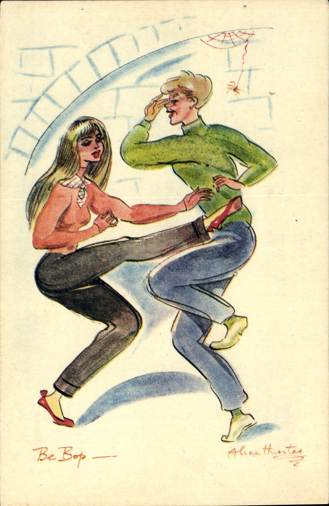 VINTAGE POSTCARD Fantaisie Dances Woman Be Bop by Alice Huertas