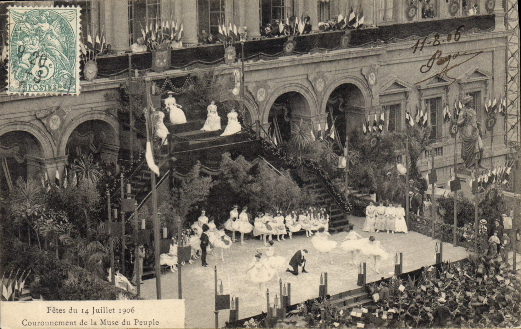 VINTAGE POSTCARD Dance Festivals of July 14th, 1906 Crowning of the MUSE of the people
