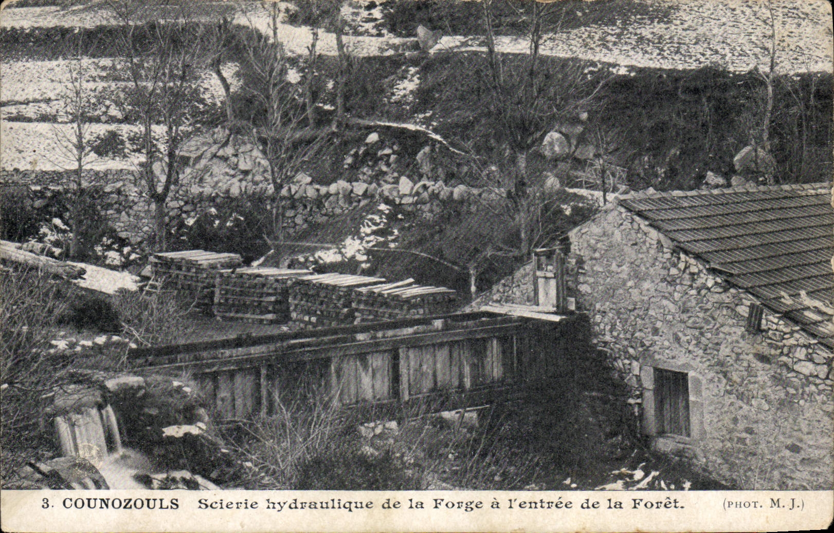 VINTAGE POSTCARD Counozouls hydraulic Sawmill of the forging mill at the entry of the drill