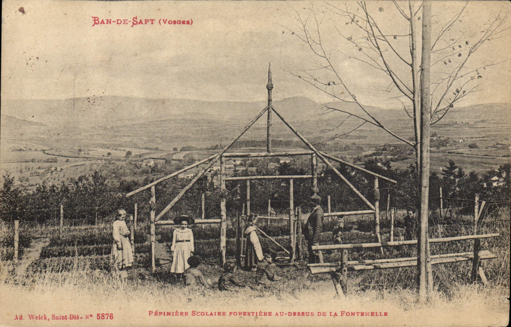 VINTAGE POSTCARD school Seedbed forestiere with the top of Fontenelle Round of applause of Sapt the Vosges