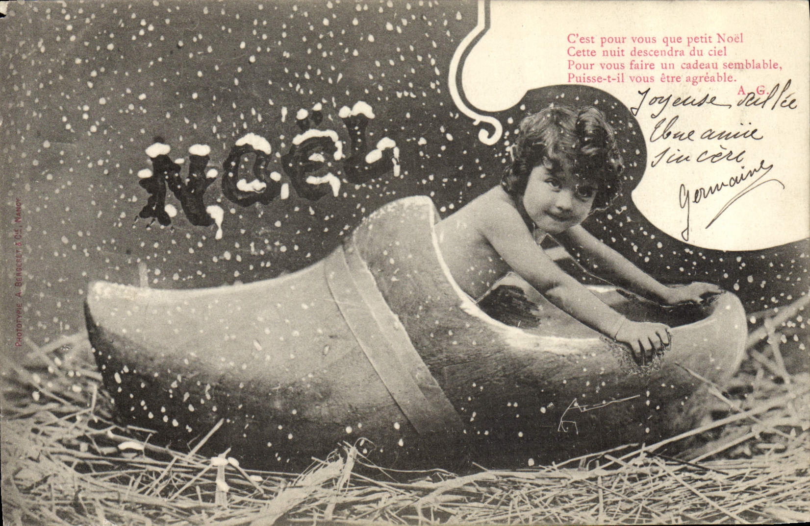 CPA Fantaisie Enfant Sabot Noel