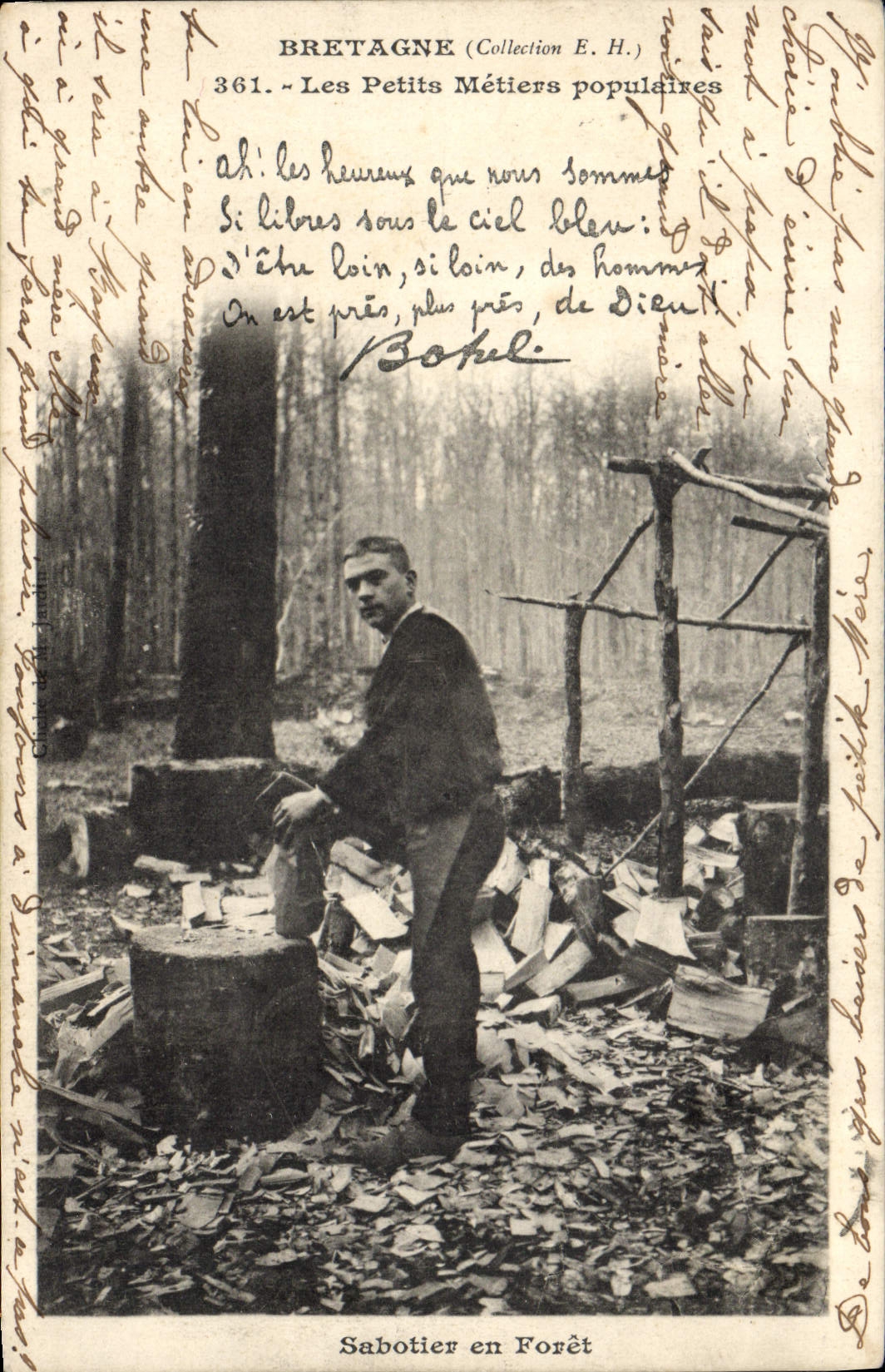 VINTAGE POSTCARD Brittany small popular trades Sabot-maker out of drill