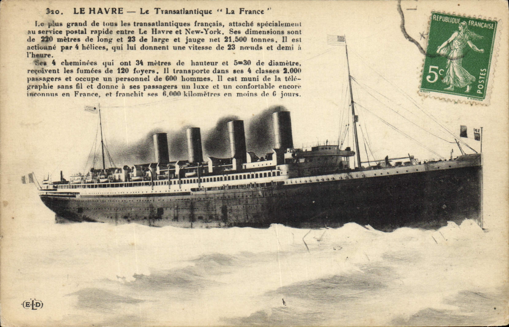 CPA Bateau Paquebot le Havre Transatlantique La France 