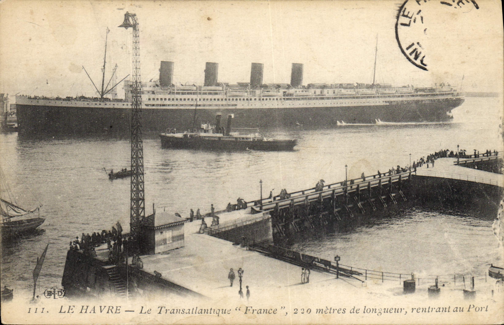 Vapor Le Havre transatlántico Francia del barco de la POSTAL de la VENDIMIA que vuelve al puerto