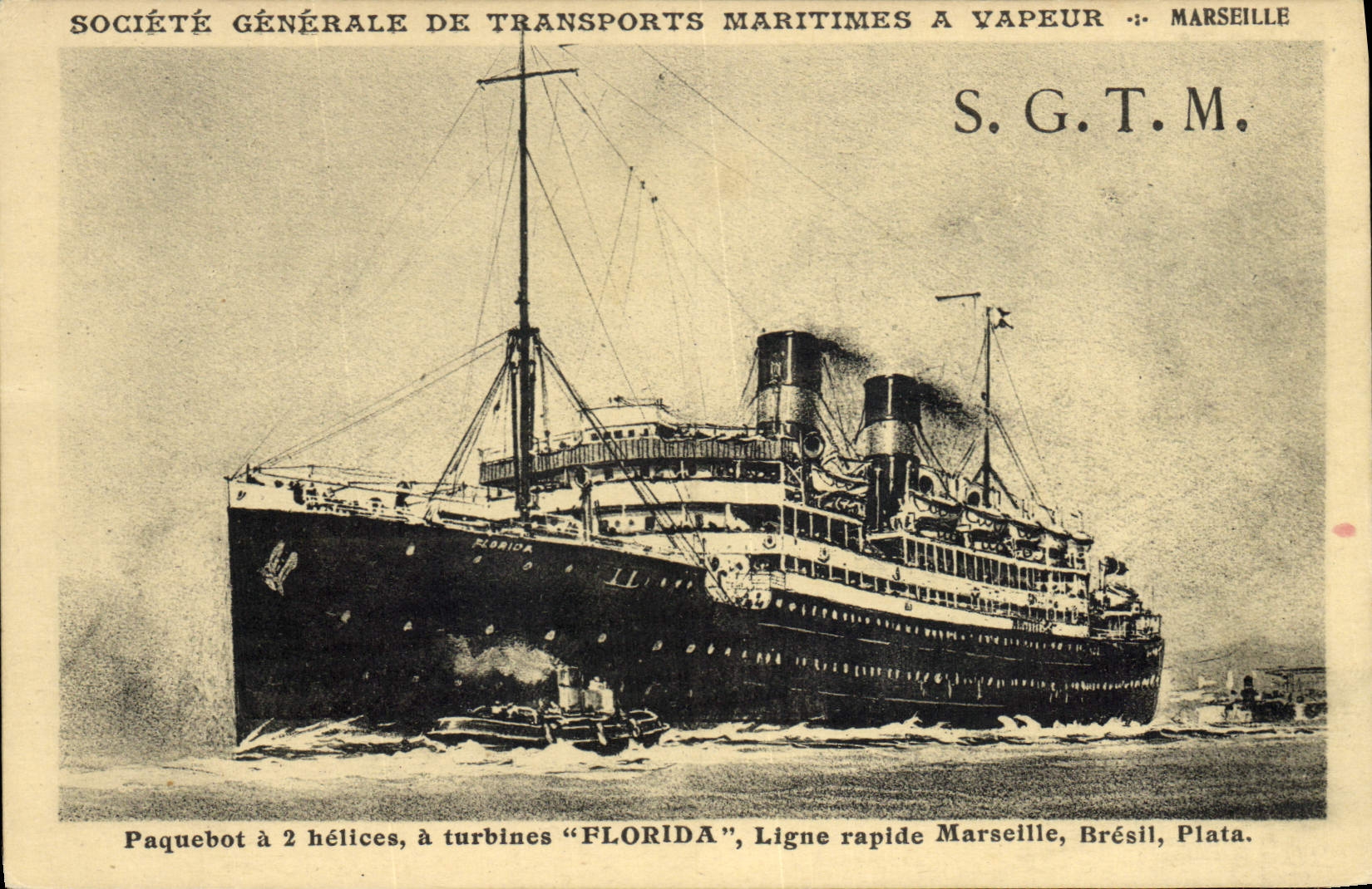 CPA Bateau Paquebot SGTM Florida Ligne rapide Marseille Bresil Plata