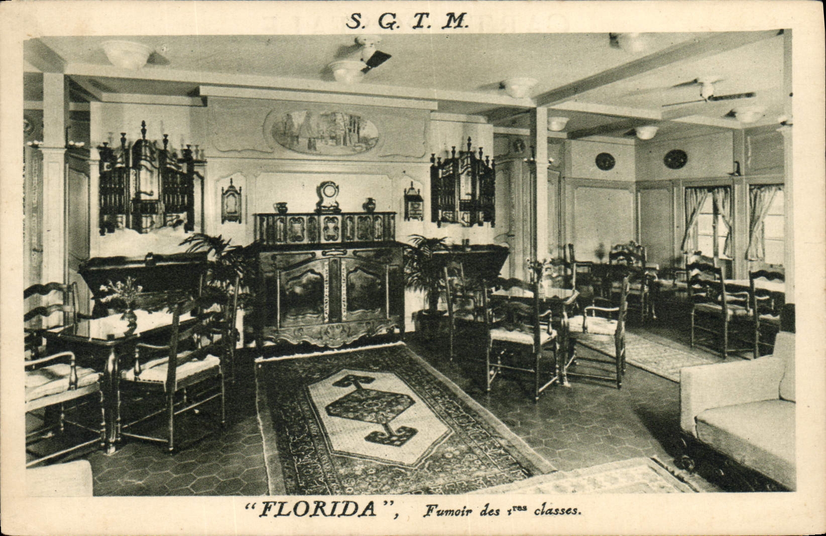 VINTAGE POSTCARD Boat Steamer SGTM Florida Smoking-room of the 1st classes