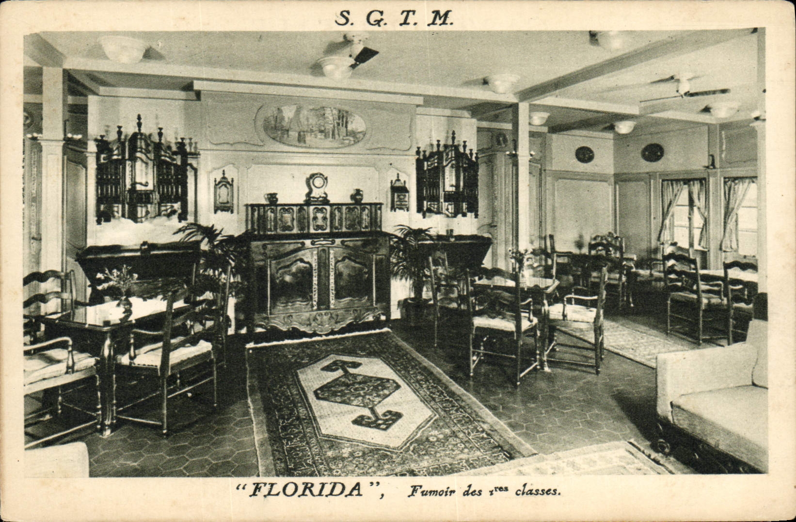 VINTAGE POSTCARD Boat Steamer Florida Smoking-room of the 1st classes Tobacco