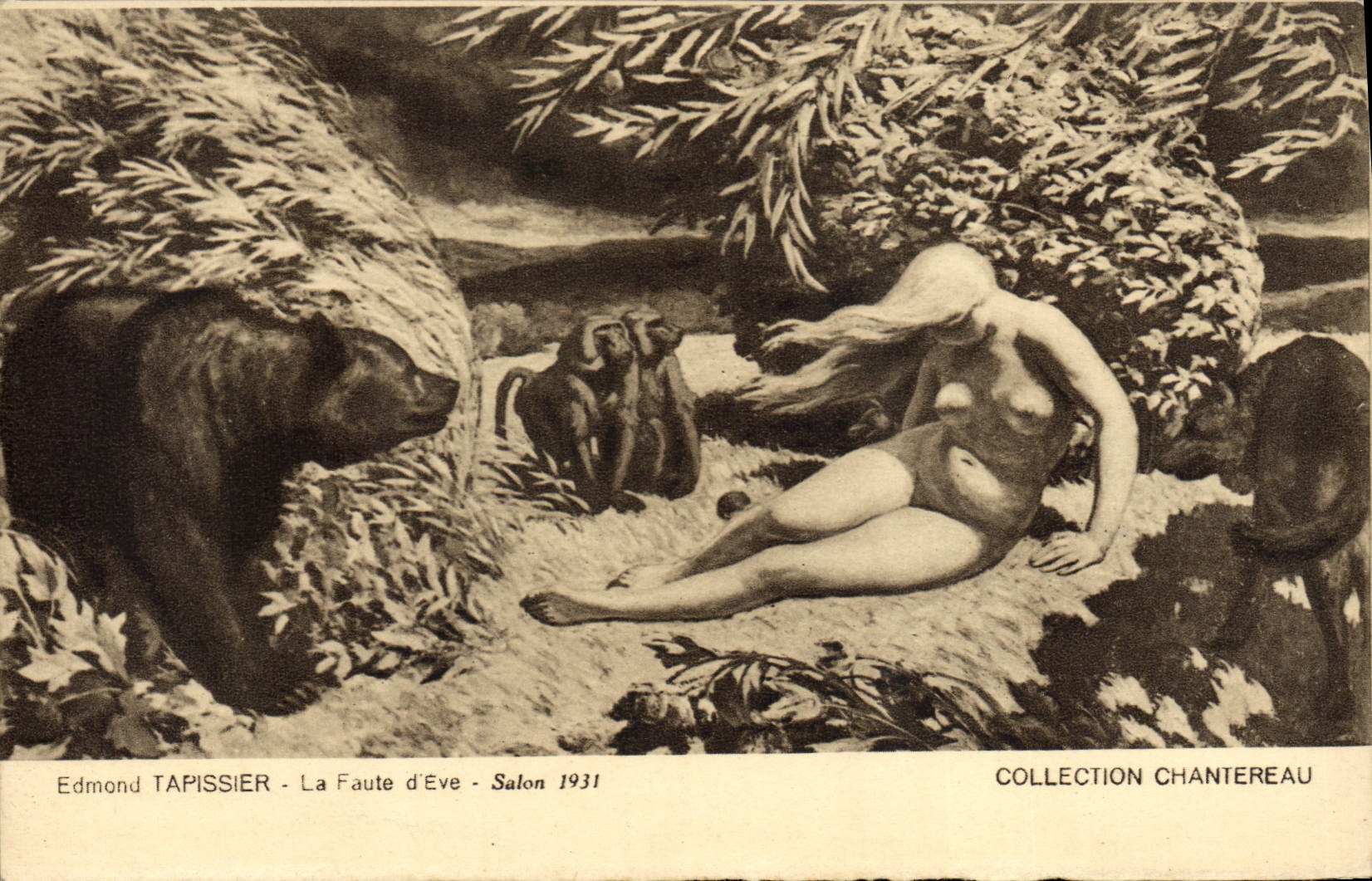 VINTAGE POSTCARD Bear Edmond Tapestry maker the fault of Eve Living room 1931 Chantereau Monkey