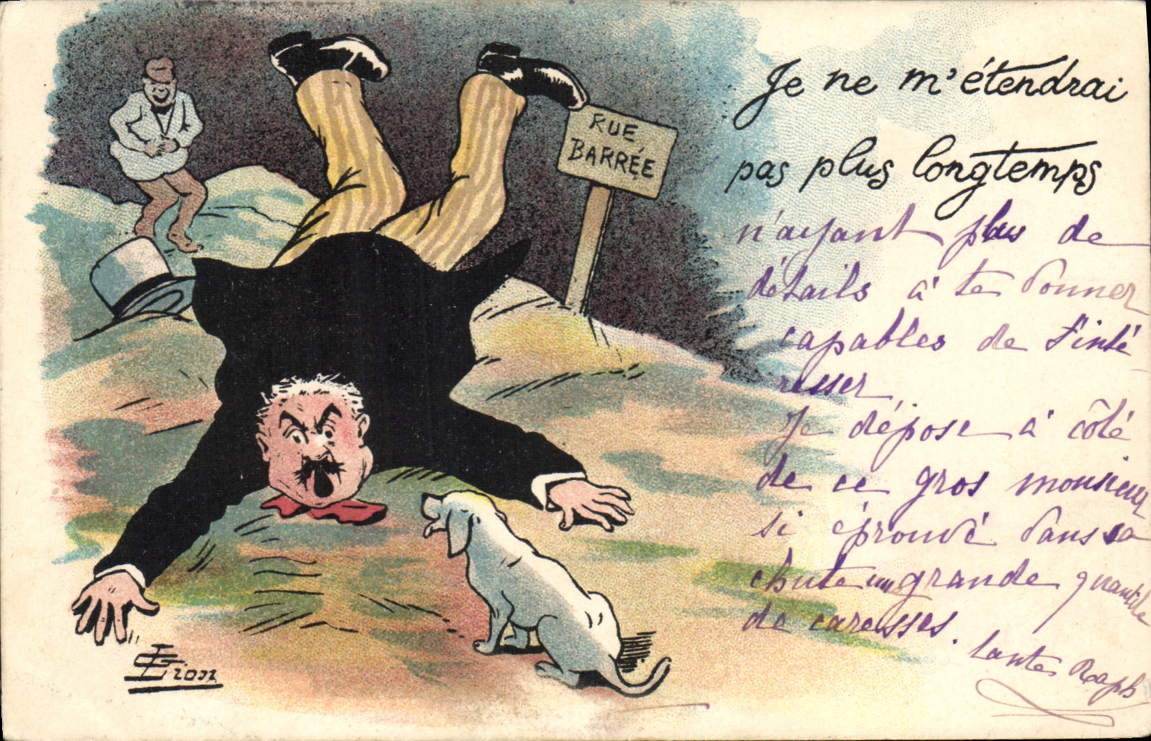 VINTAGE POSTCARD Fantasy Illustrator G Lion Man Dog Street barree