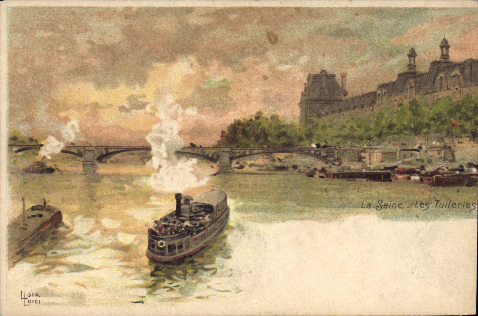 VINTAGE POSTCARD Fantasy Illustrator Luir Luigi Paris the Seine Tileries