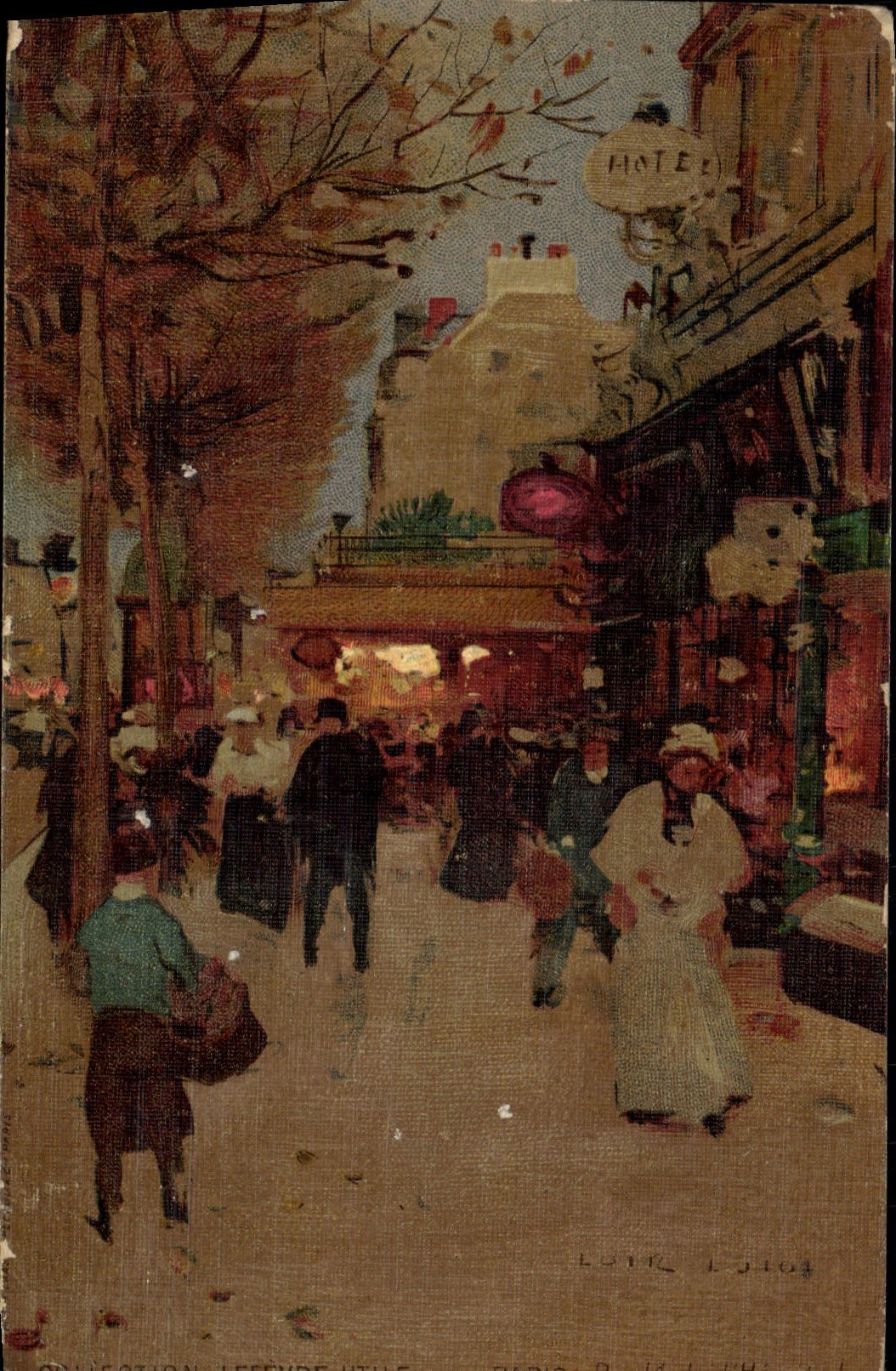 VINTAGE POSTCARD Fantasy Illustrator Luir Luigi Paris Boulevard of the Hospital