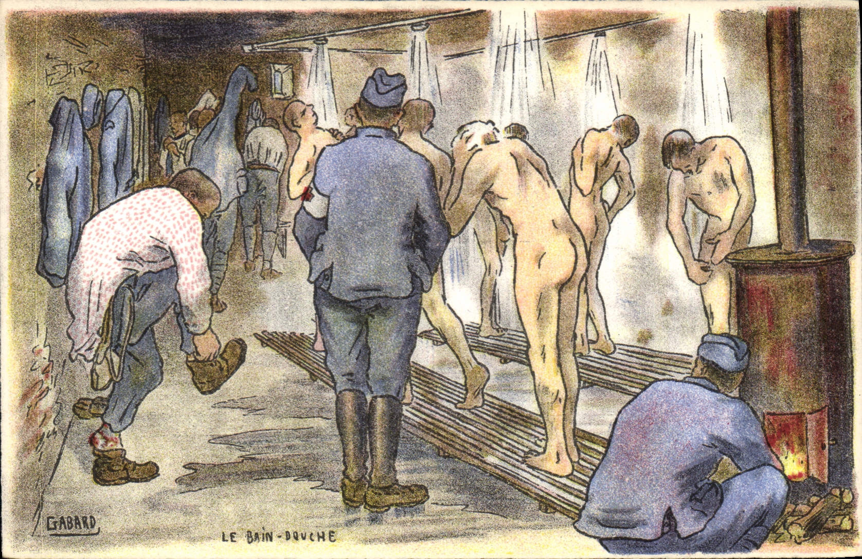 VINTAGE POSTCARD Fantasy Militaria Gabard the bath shower