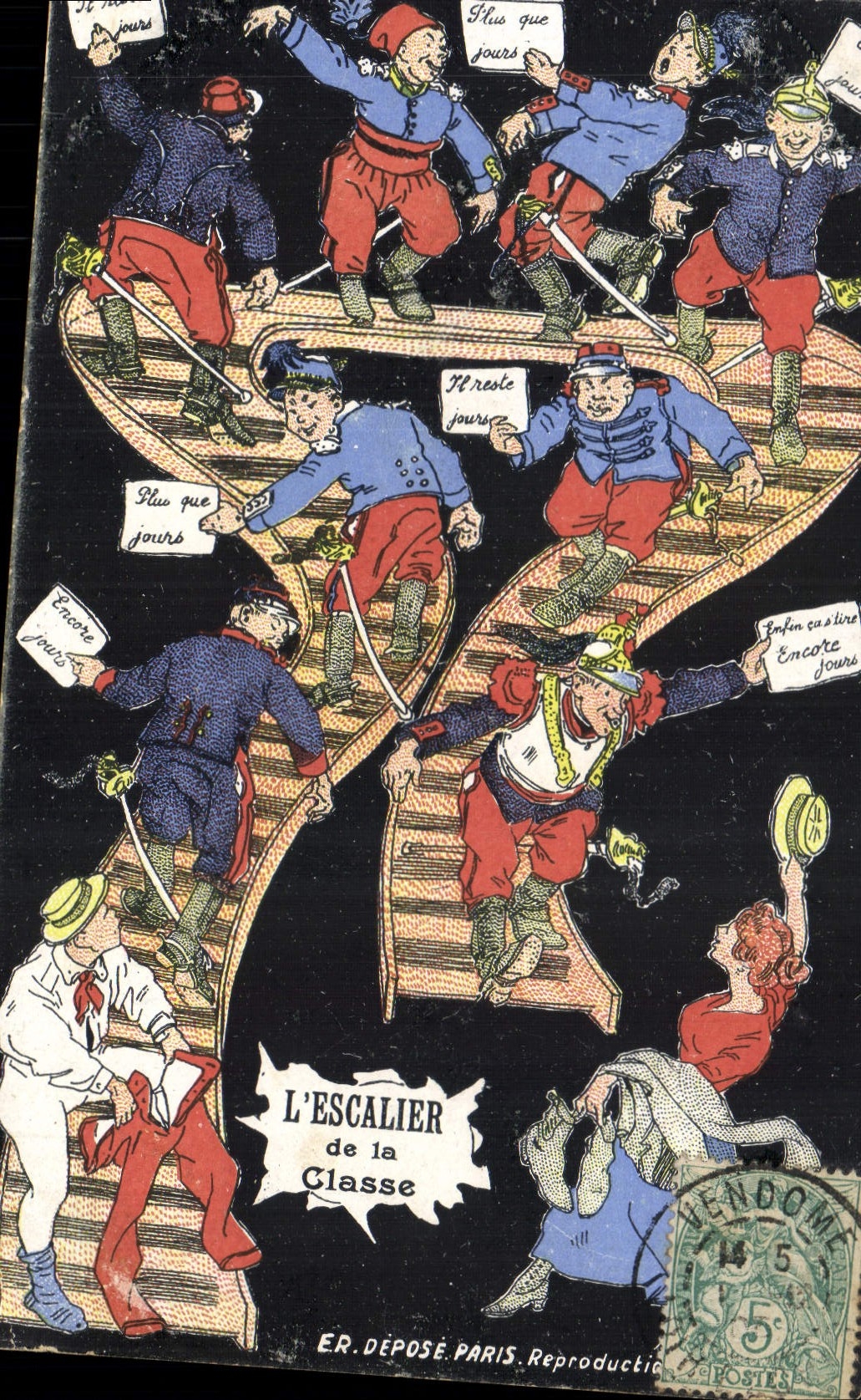 CPA Fantaisie Militaria L'escalier de la classe 