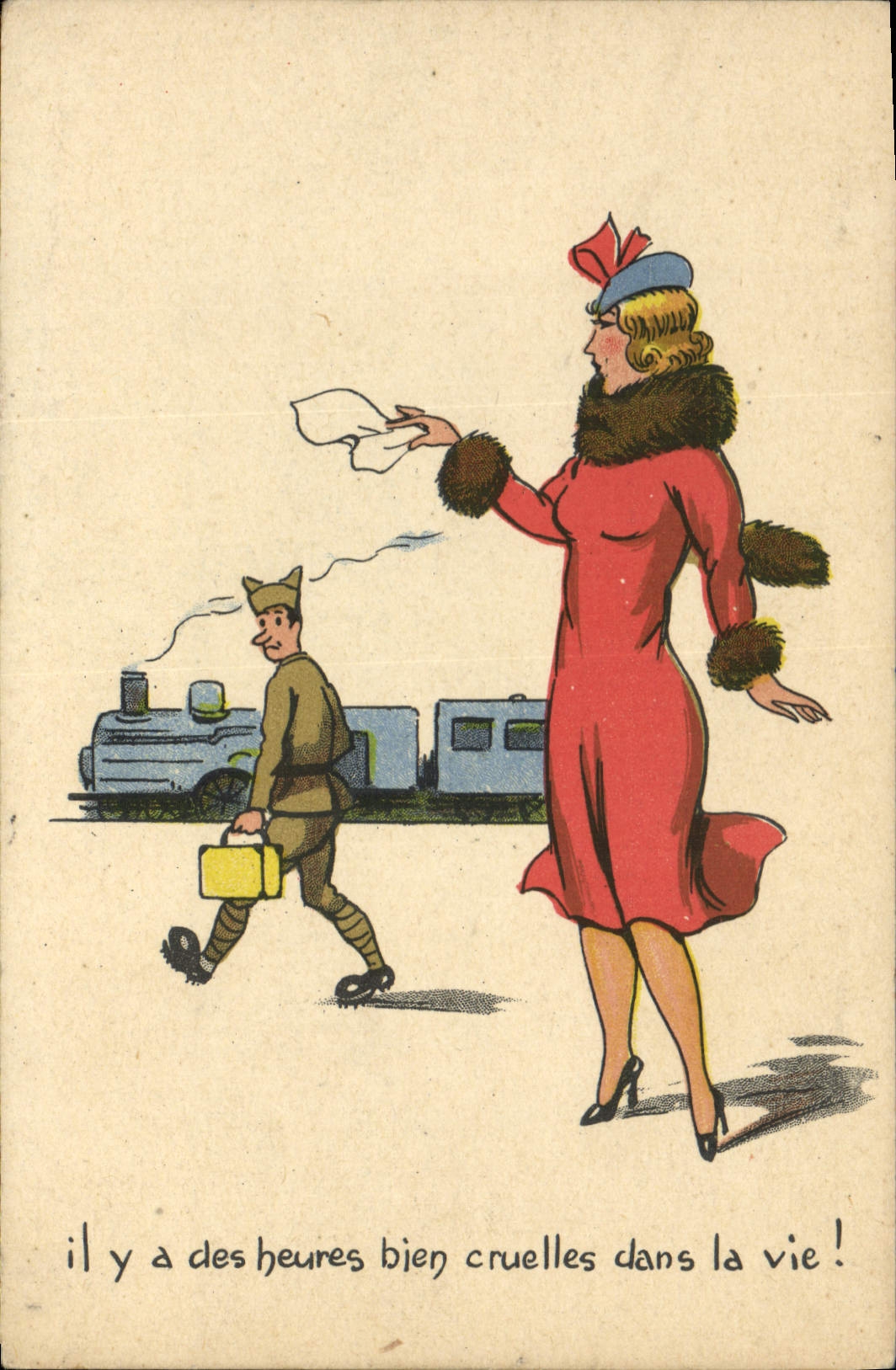 CPA Fantaisie Militaria Femme Train