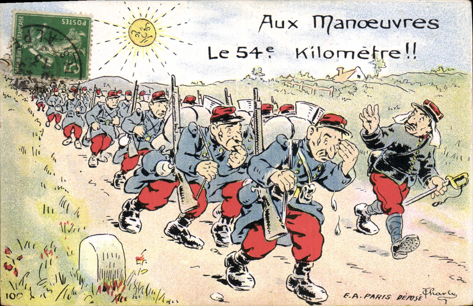 VINTAGE POSTCARD Militaria Fantasy With the operations the 54eme kilometer