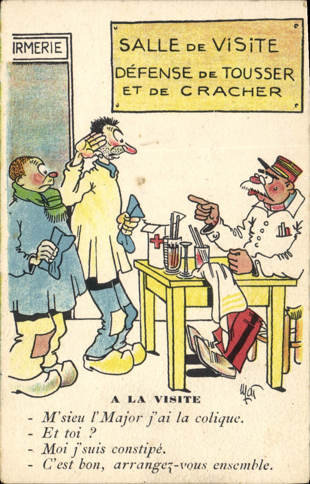 VINTAGE POSTCARD Fantasy Militaria Room of visit Doctor