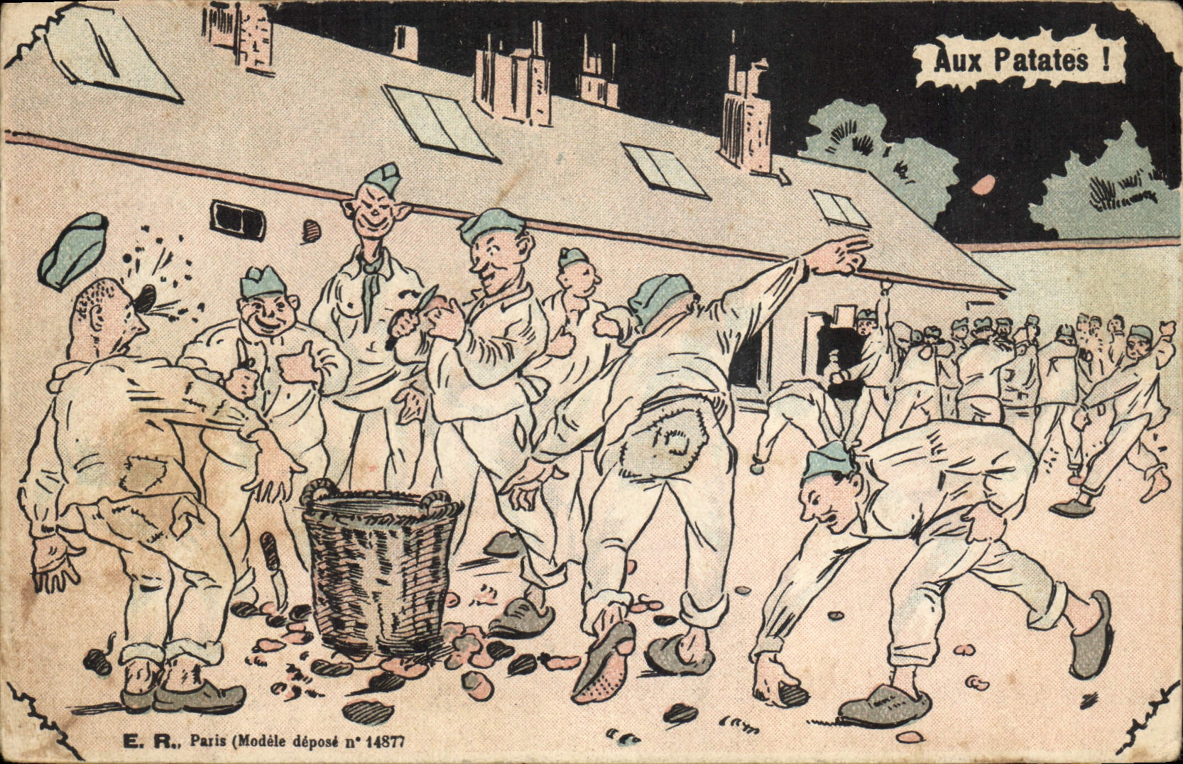 VINTAGE POSTCARD Militaria Fantasy With potatos