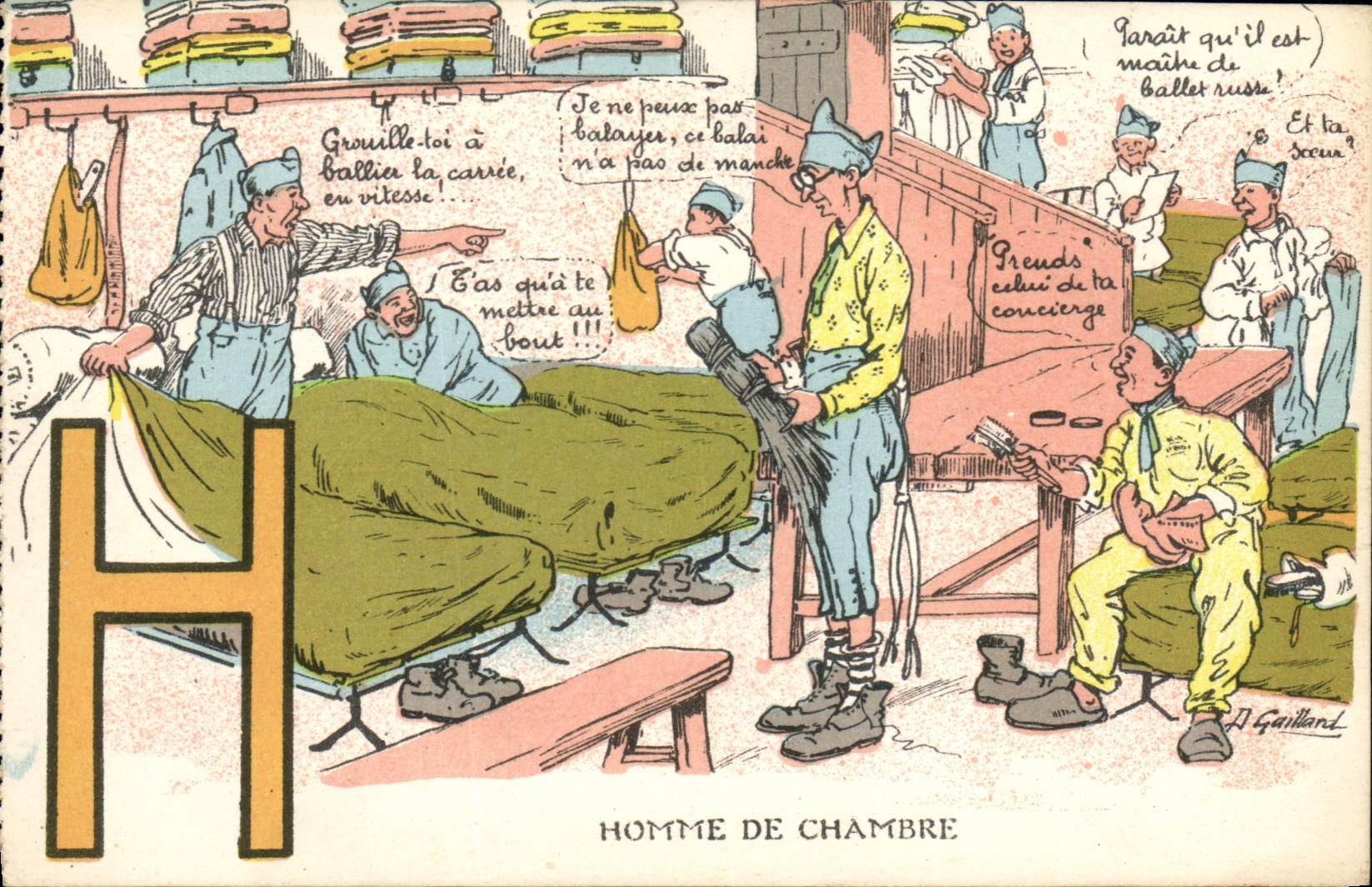 CPA Fantaisie Militaria Homme de chambre 