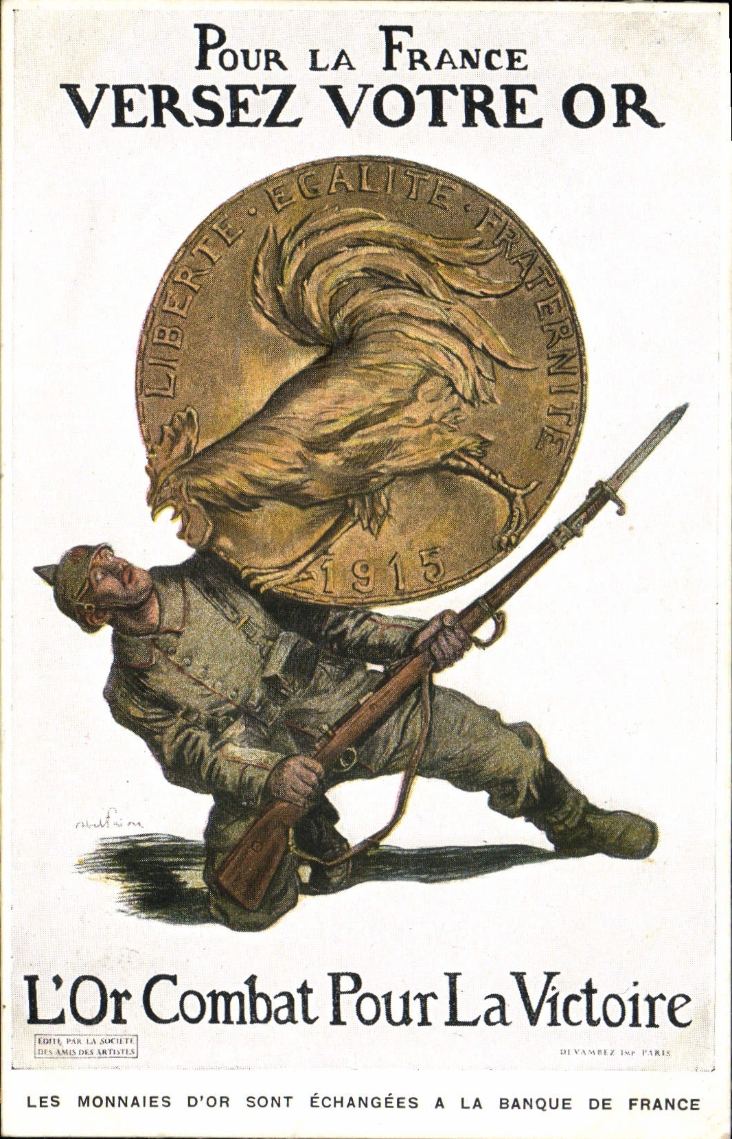 VINTAGE POSTCARD Fantaisie Militaria For France Pour your Gold Cock