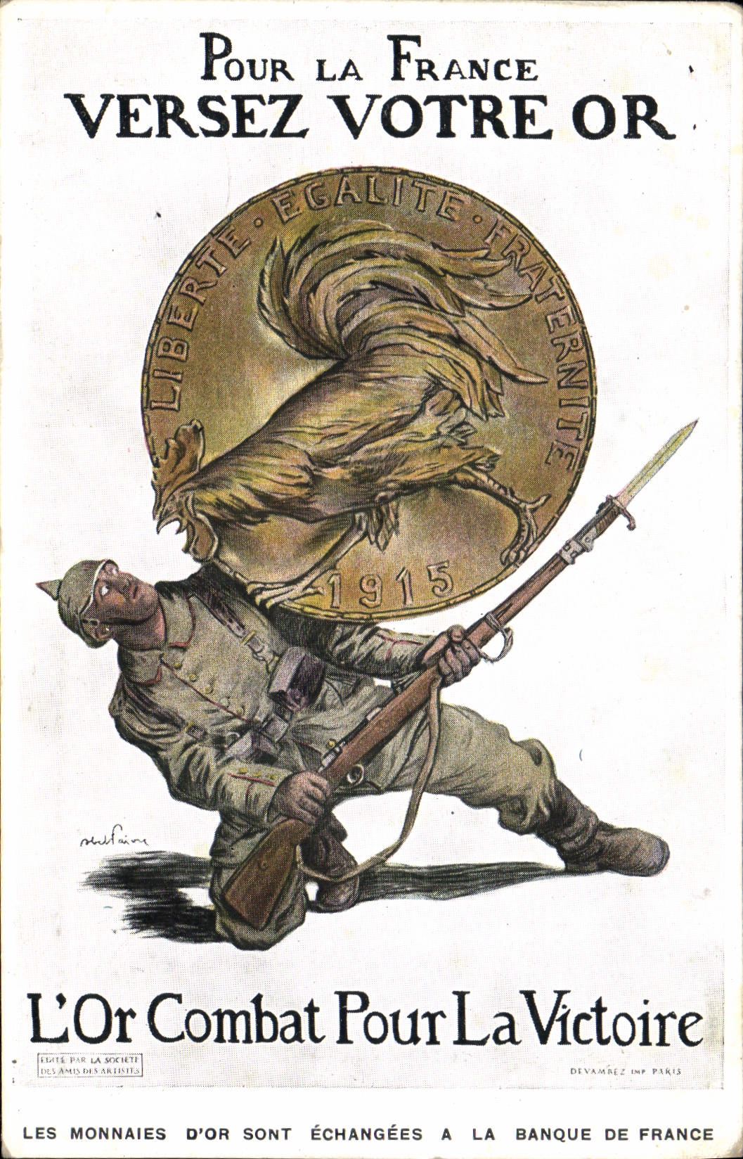 CPA Fantaisie Militaria Pour la France Versez votre Or Coq