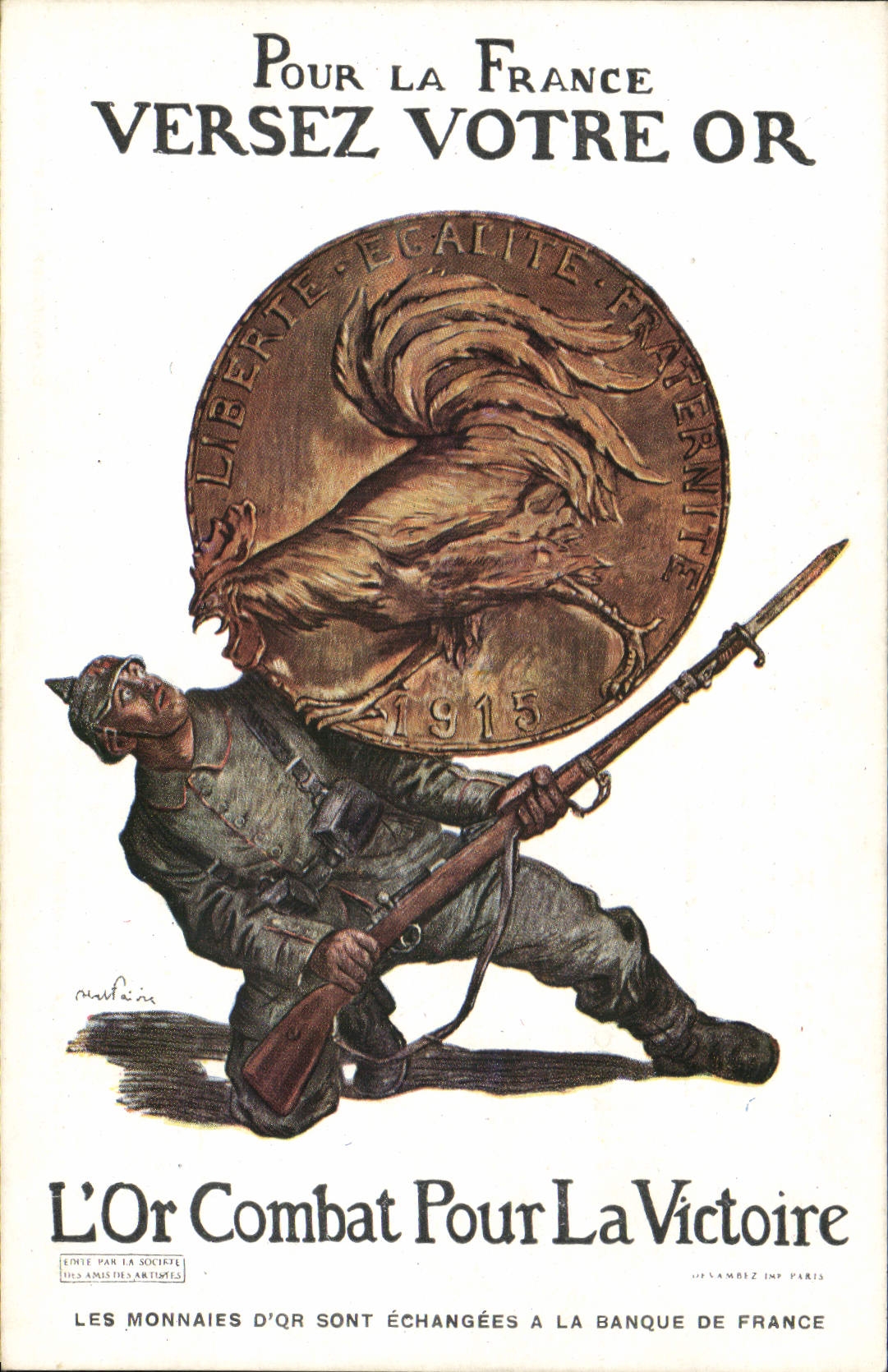 CPA Fantaisie Militaria Pour la France Versez votre Or Coq