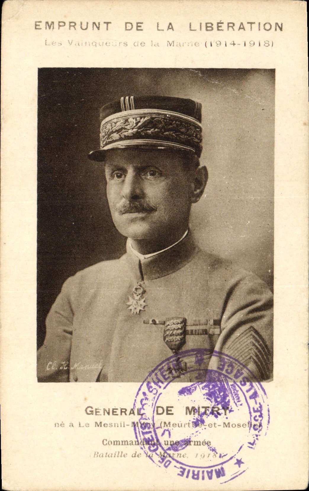 CPA Fantaisie Militaria Emprunt de la Liberation Vainqueurs de la Marne General de Mitry Le Mesnil-Mitry