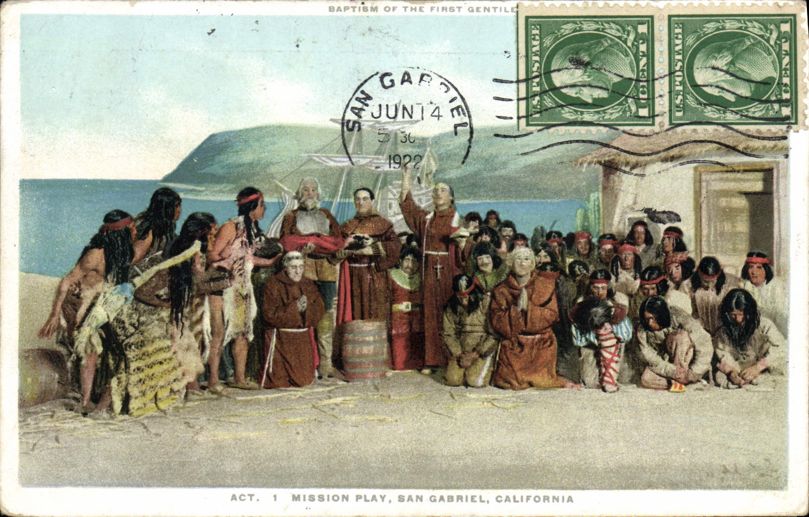 Juego indio San Gabriel California de la misión de la POSTAL de la VENDIMIA