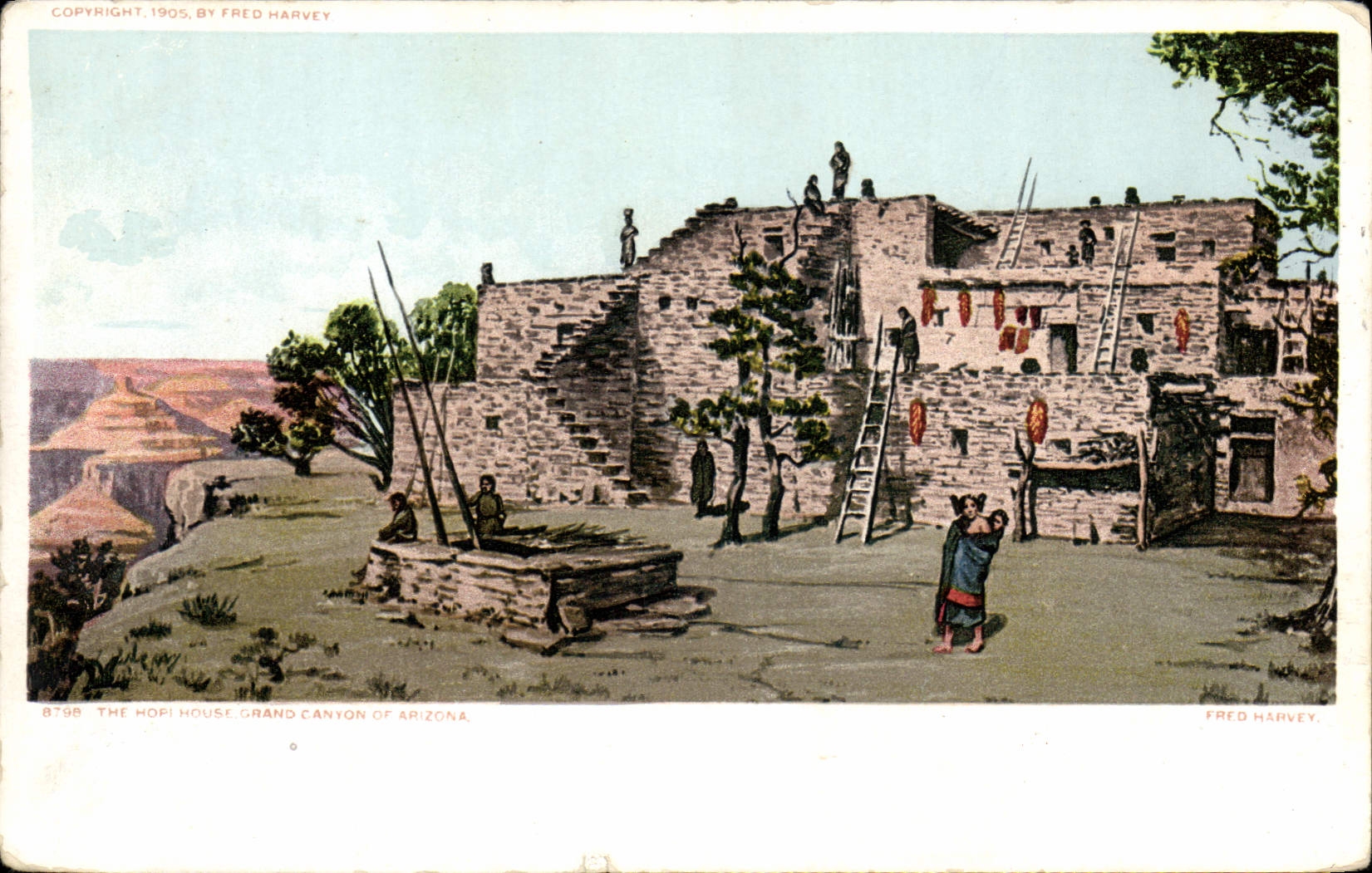 Indios del oeste lejanos del muchacho del criado de la vaca de la POSTAL de la VENDIMIA la barranca grande de la casa del Hopi de Arizona