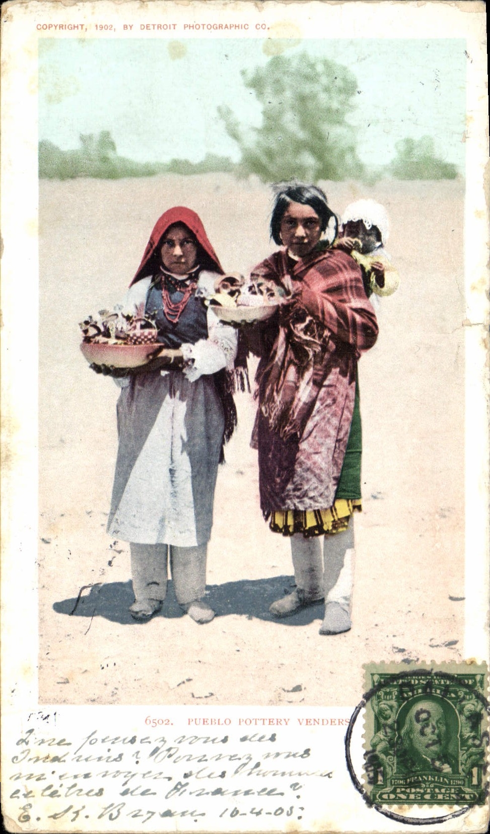 CPA Far West Cow Boy Indiens Pueblo Pottery venders