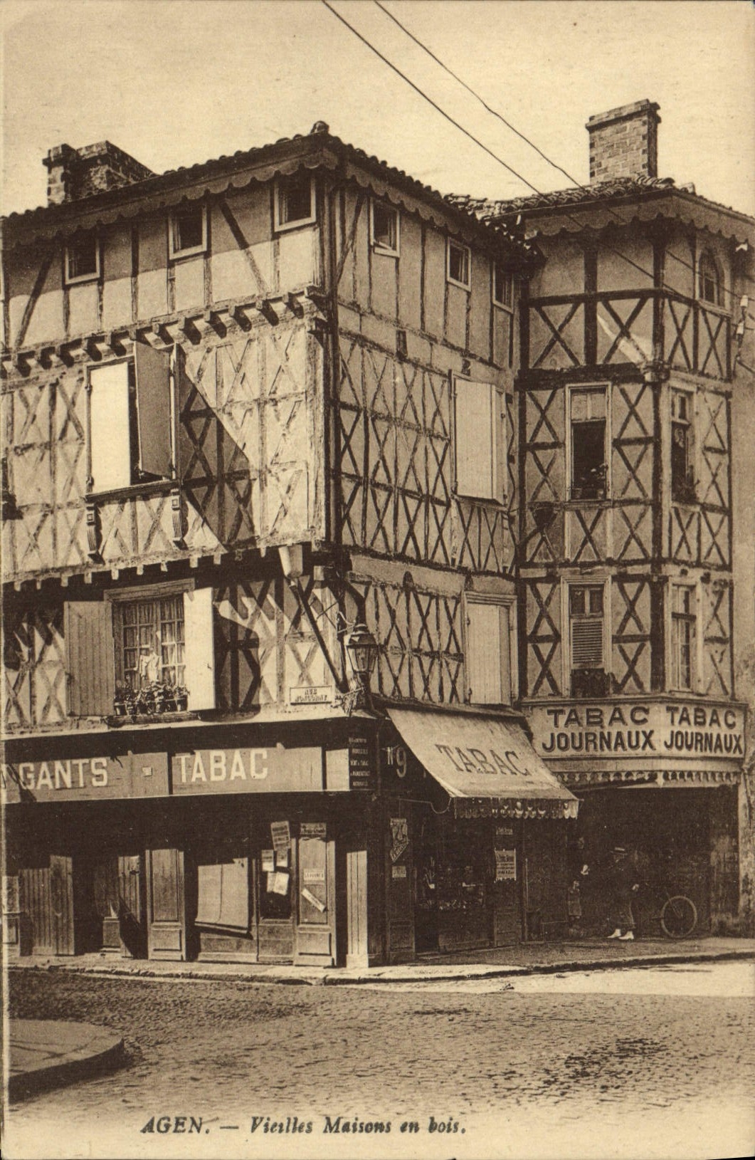 VINTAGE POSTCARD Foklore Tobacco Agen Old women houses out of wooden