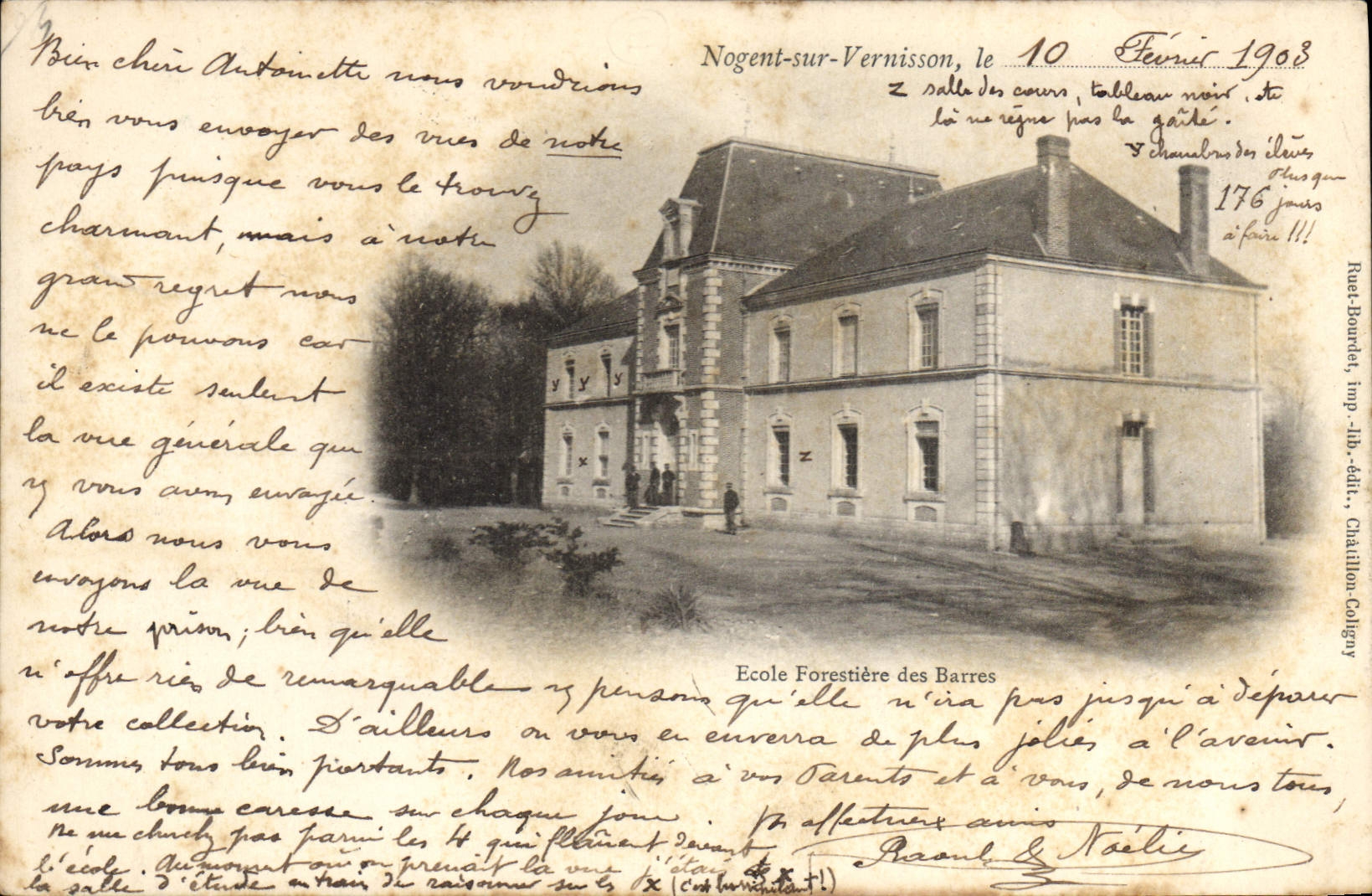 VINTAGE POSTCARD Nogent Drill on Vernisson School forestiere of the Bars