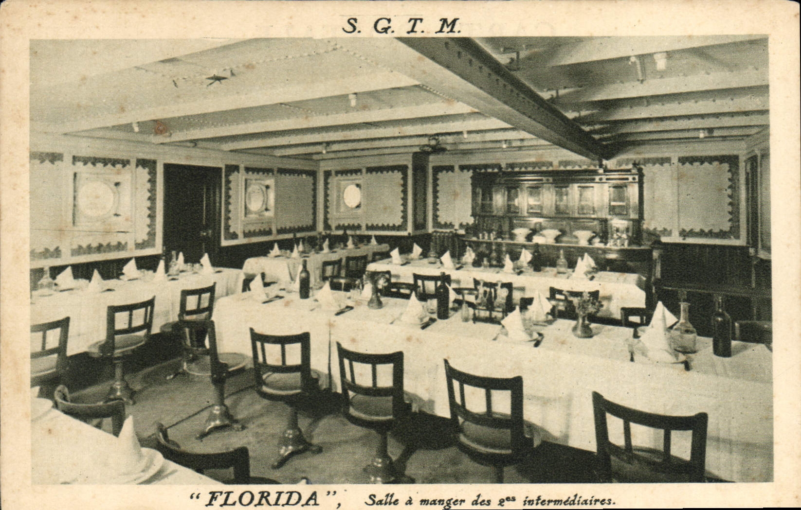 VINTAGE POSTCARD Boat Steamer SGTM Florida Dining room of the 2 intermediaries