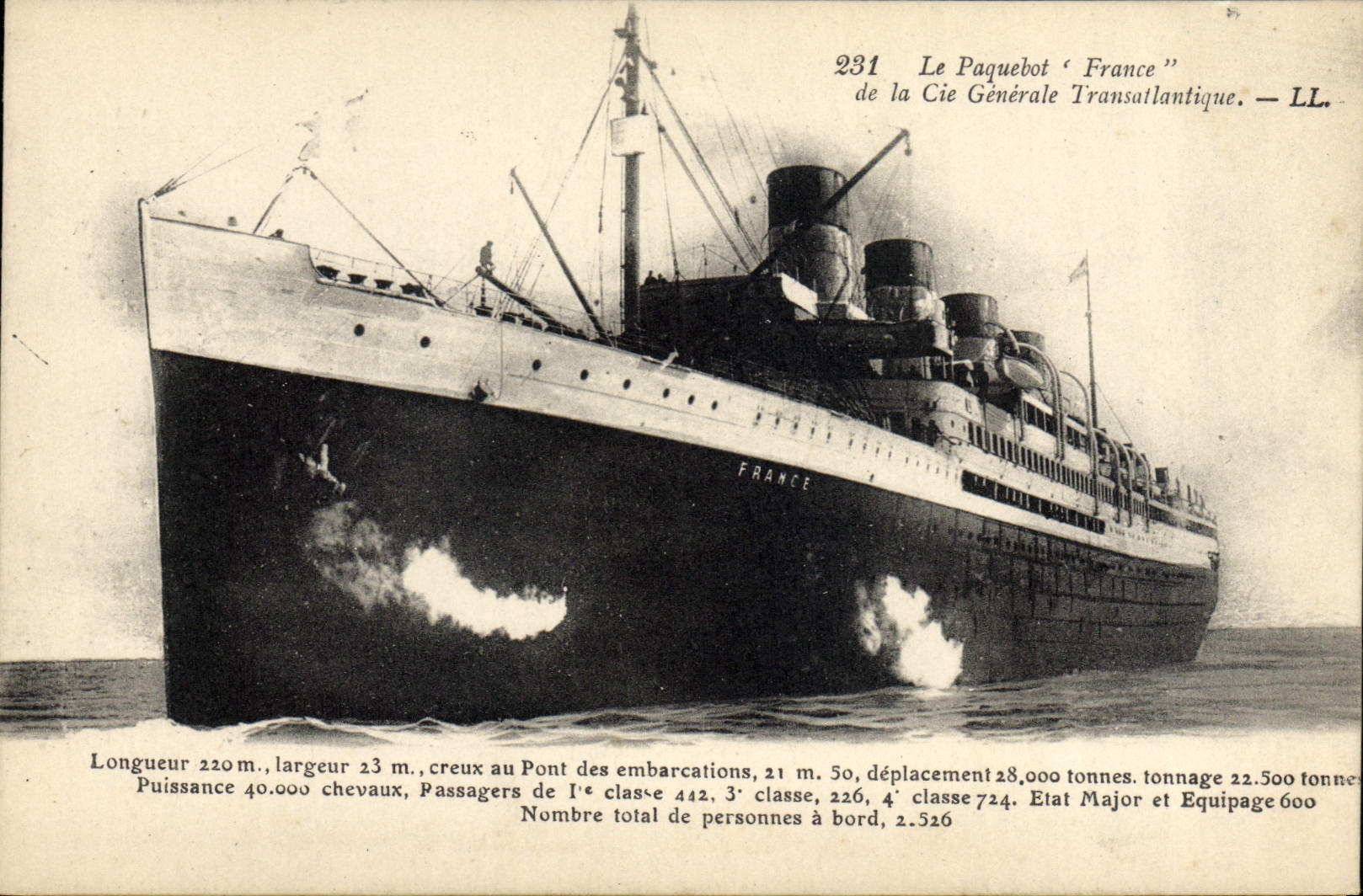 VINTAGE POSTCARD Boat Steamer France of the Transatlantic General Co