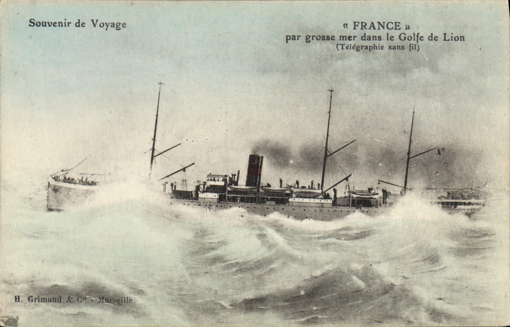 VINTAGE POSTCARD Boat France by heavy sea in the Gulf of Lion
